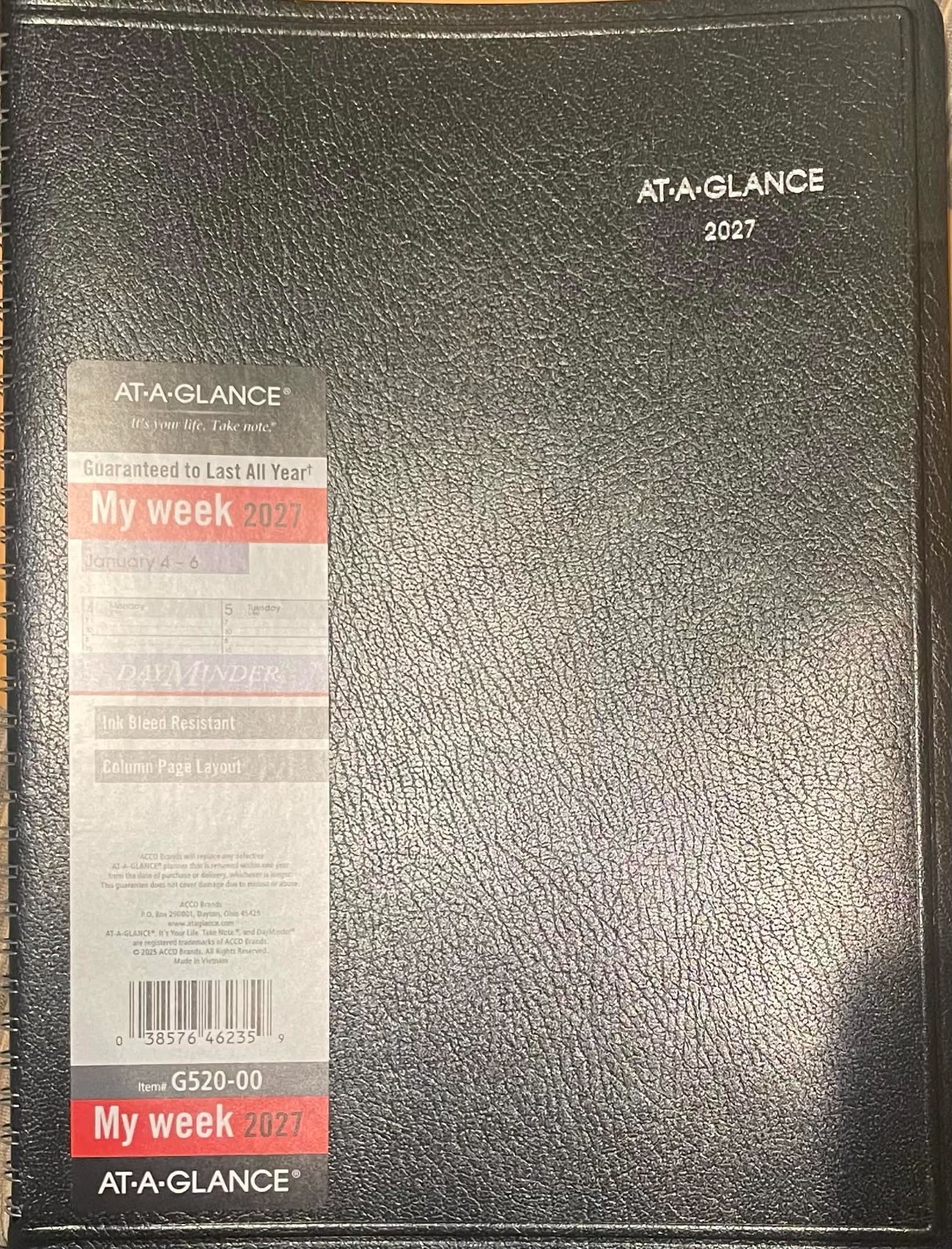 At-A-Glance 2027 Calendar Planner Weekly New Year Black G520-00 Appt Times