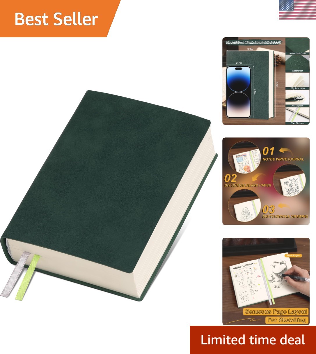 Luxury 3.9×5.5 Blank Journal: Waterproof Leather Cover, 400 Pages for Creativity