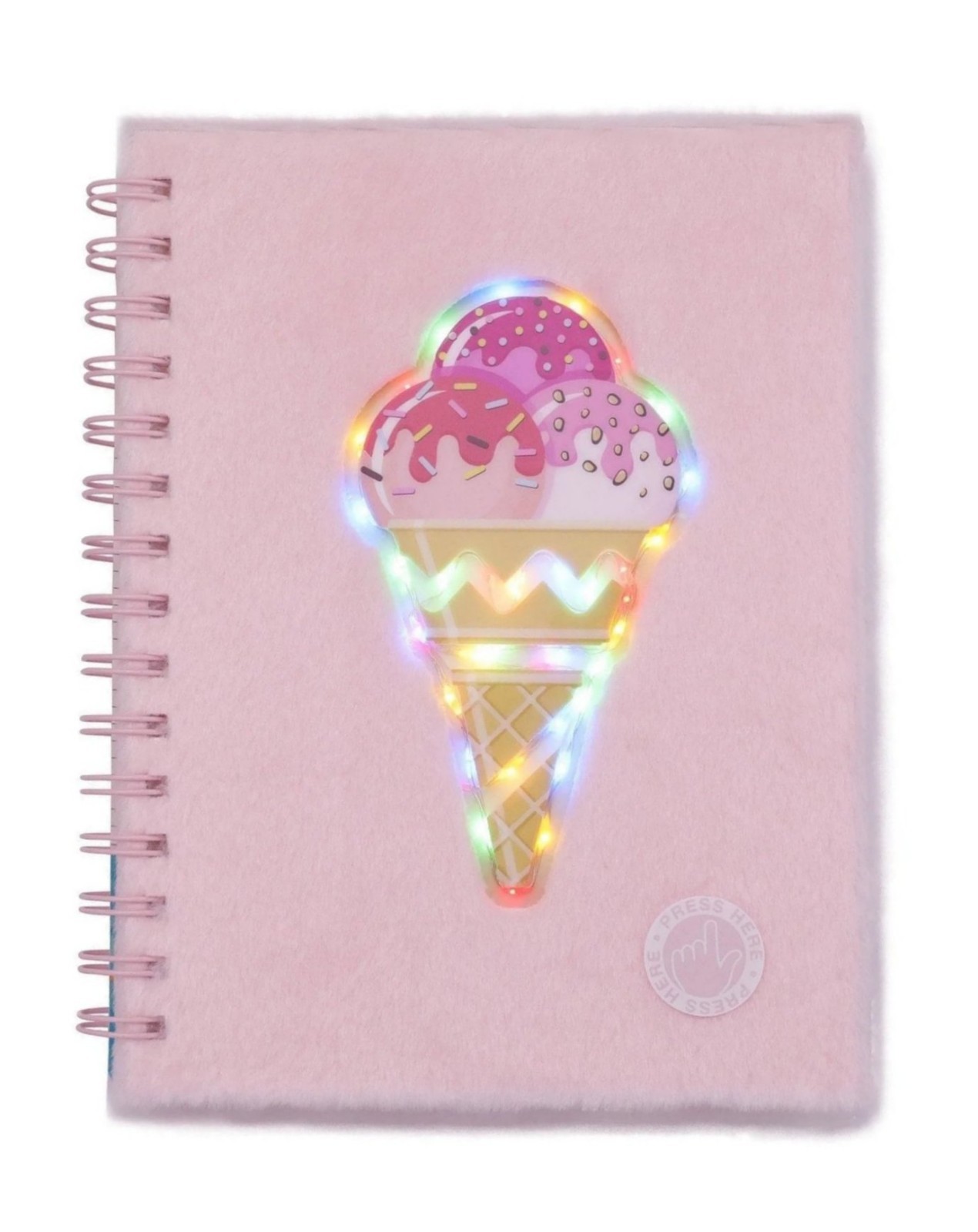 Pen+Gear Journal Notebook Light-up Ice Cream Cone Pink Furry Cover 120 Pages