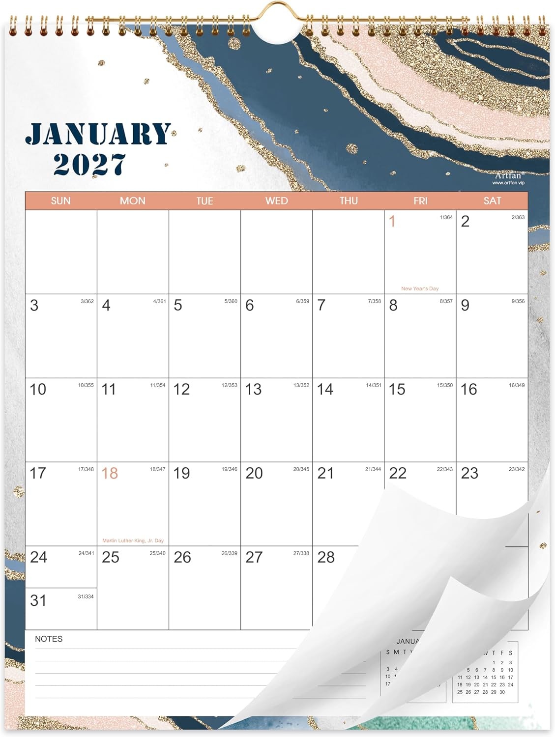 2027 Wall Calendar – JAN 2027 – DEC 2027, 12 Monthly Calendar, 2027 Pink