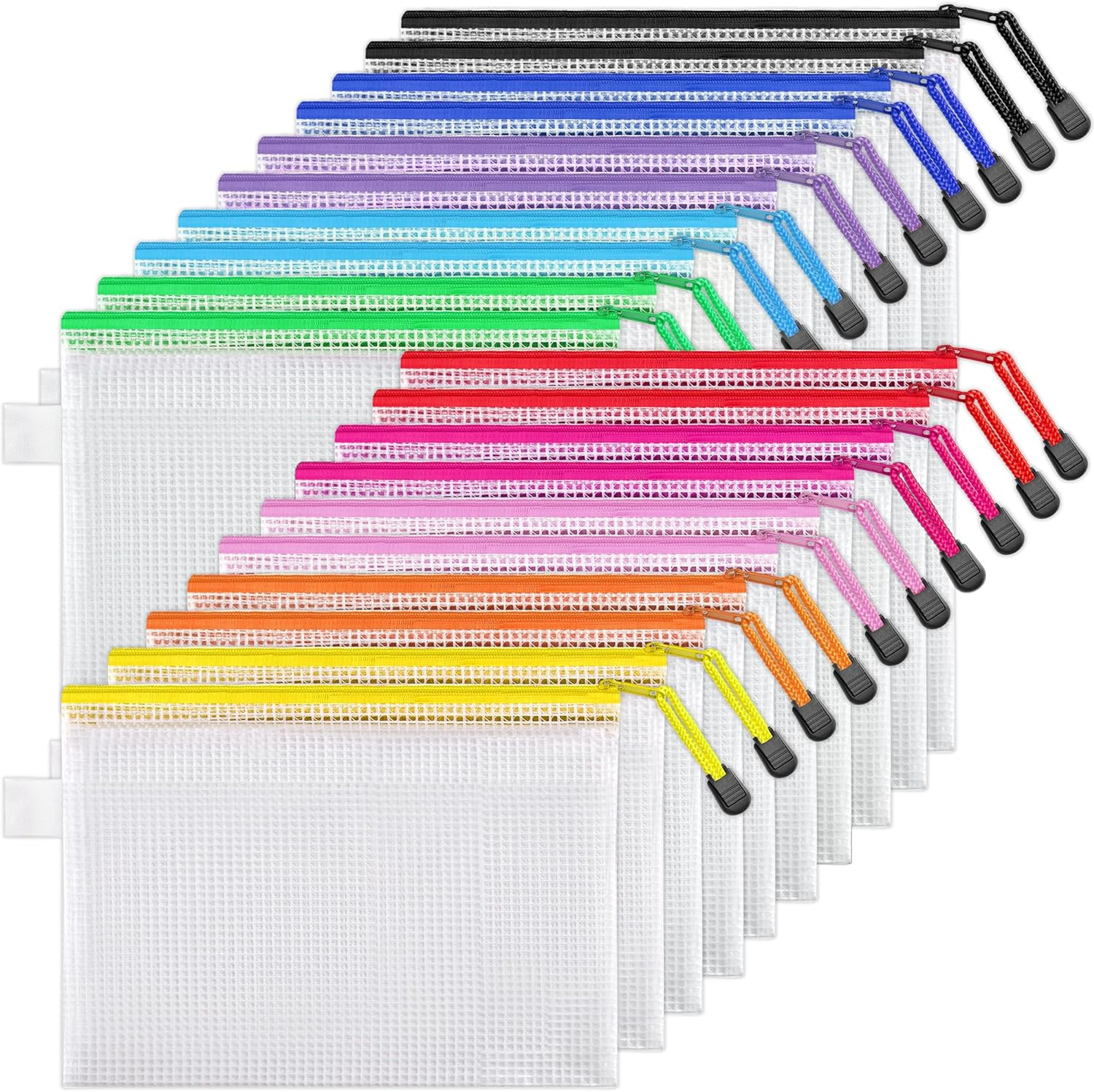 JARLINK 20 Pack 10 Colors Zipper Mesh Document Pouch, 6X9 Inch/A5, Plastic Water