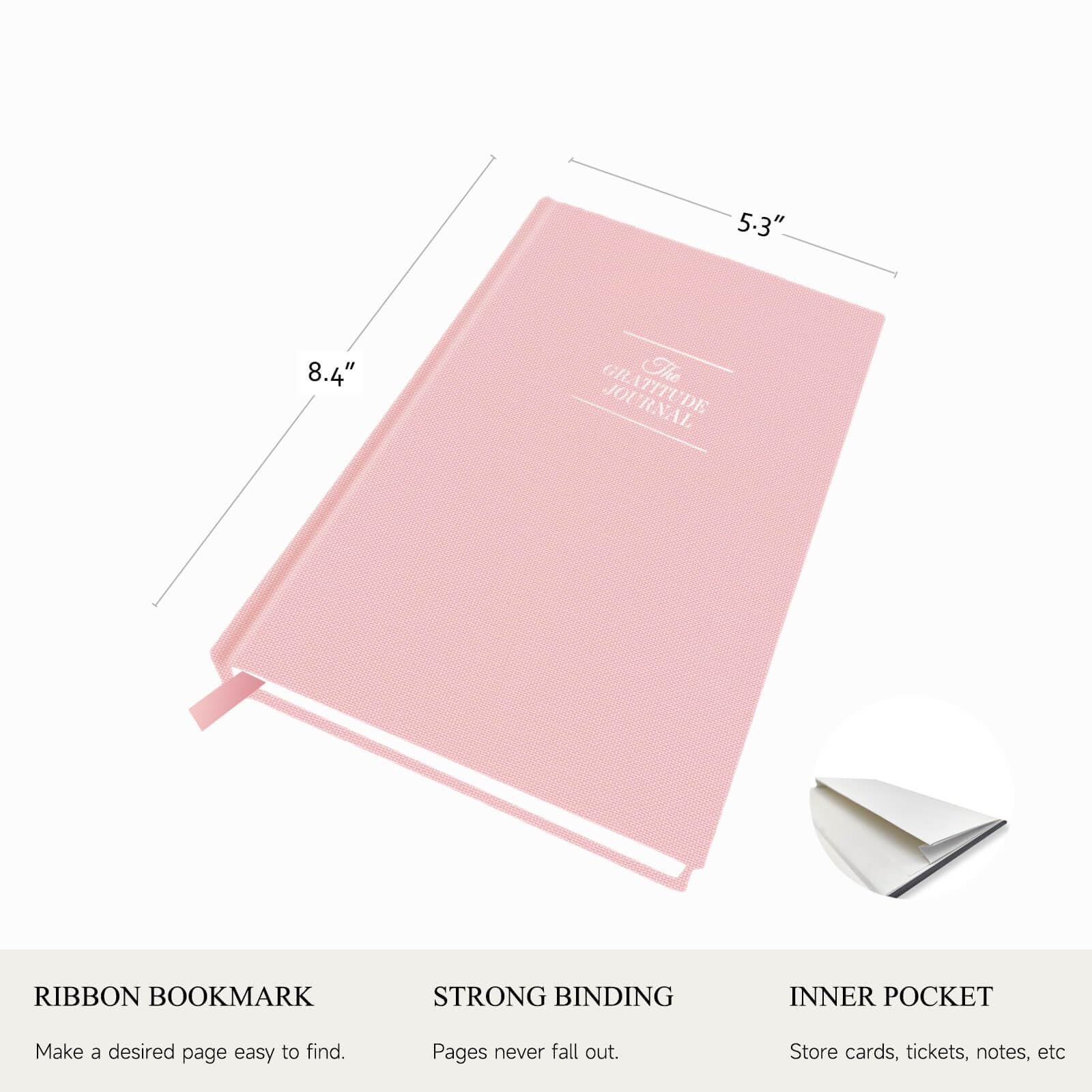 The Gratitude Journal for More Happiness, Optimism, 5 x 8 inches, Pink