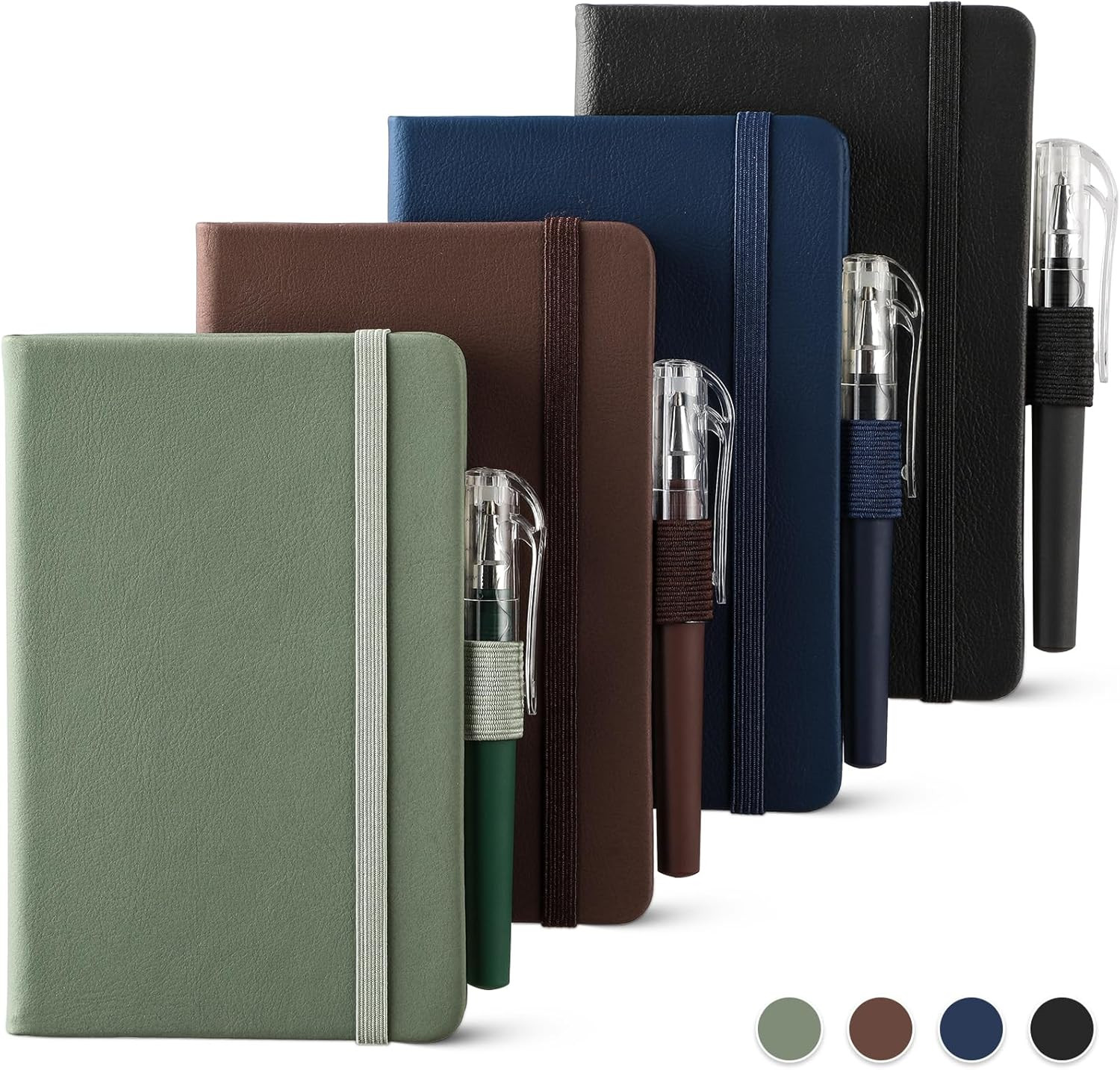 A6 Mini Leather Pocket Notebook Set, 4-Pack, 416 Pages, Assorted Colors