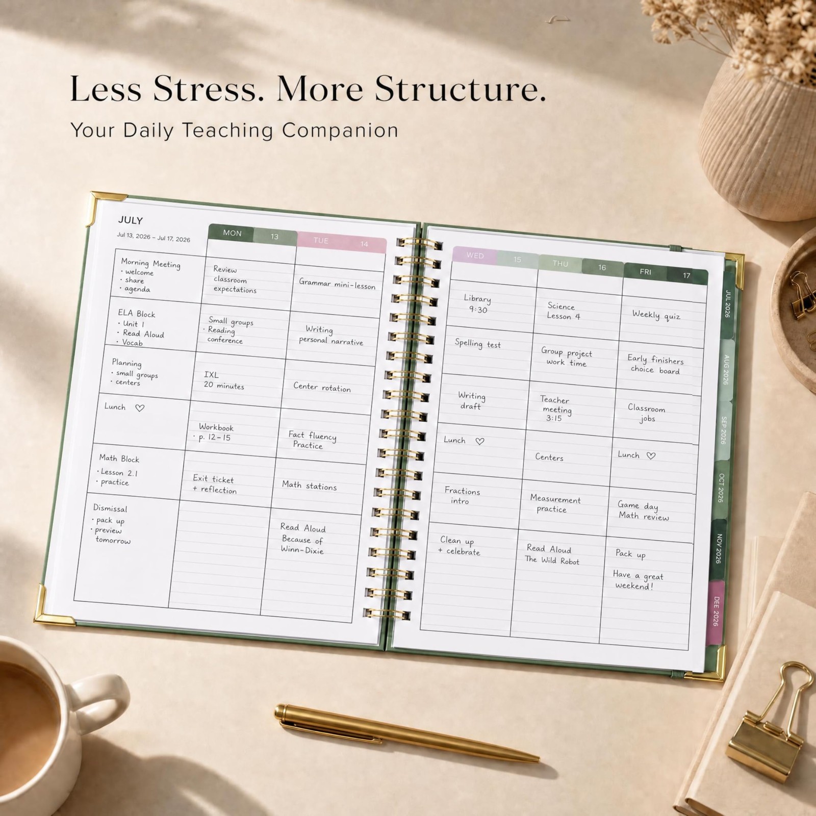 Aesthetic Teacher Planner For The 2026-2027 Academic 8.5 x 11 inches, Sage