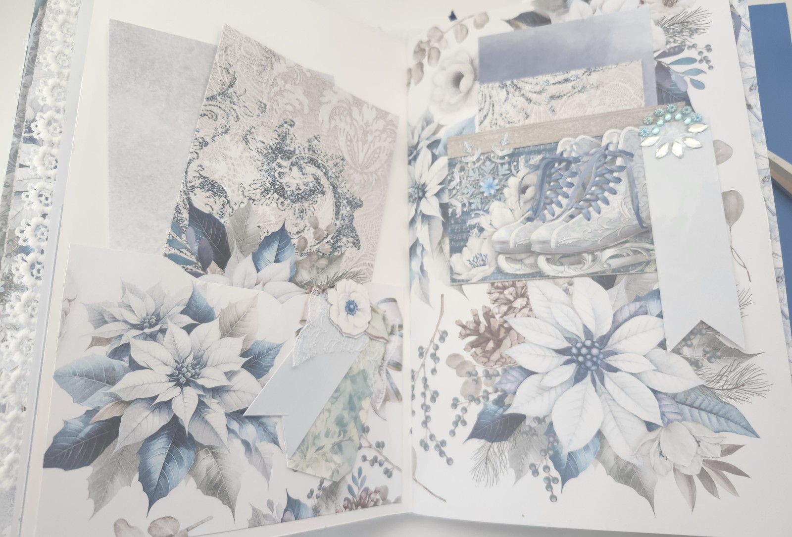 “WINTER JOURNEY” Handmade XL Journal Bejeweled Wintry Blues Keepsake 98pgs