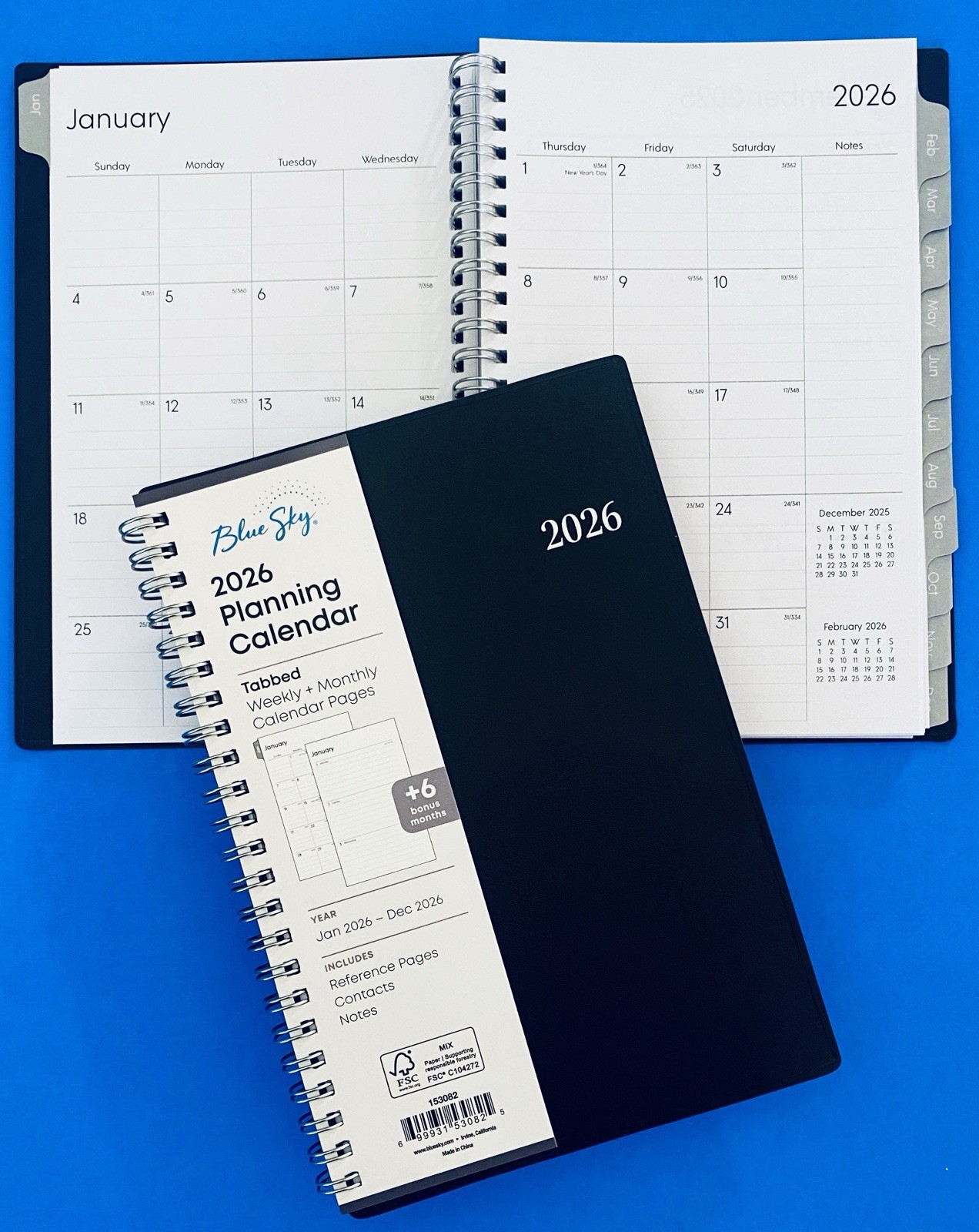 Blue Sky 2026 Weekly and Monthly Black Spiral Planner Calendar Jan-Dec 5″x 8″