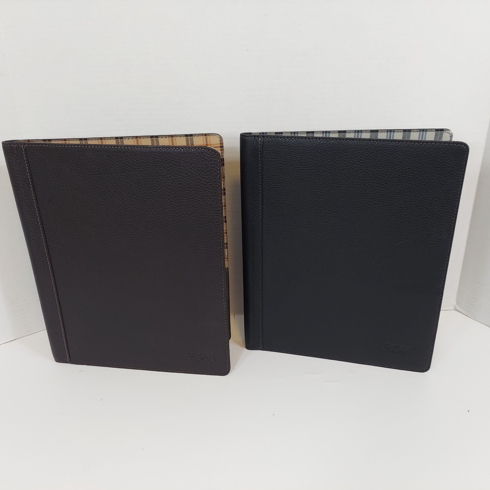Set/2 LEVENGER Leather/Plaid Executive Portfolio Document Organizer Monogrammed