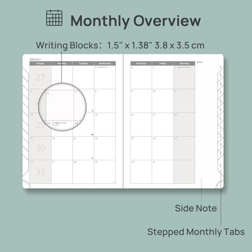 POPRUN 2026-2027 Academic Weekly Planner, 6.5×8.5, Monthly Tabs, Leather Brown