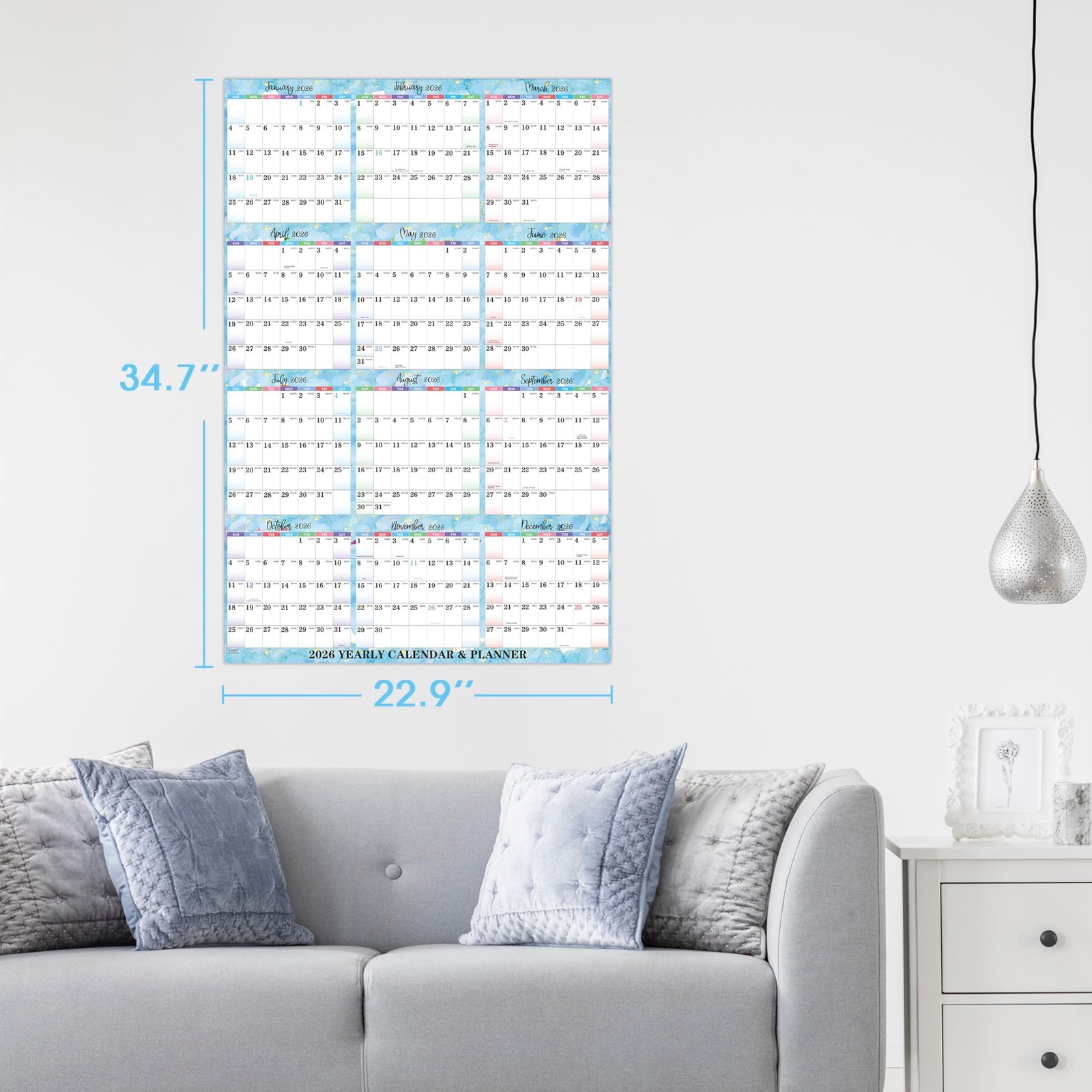 2026 Yearly Wall Calendar – 2026 Calendar (Jan 2026 – Dec 2026), 34.7″ x 22.9…