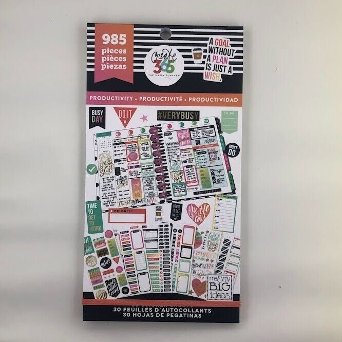 The Happy Planner Productivity Sticker Book, 30 Sheets | 985 Pieces – NEW