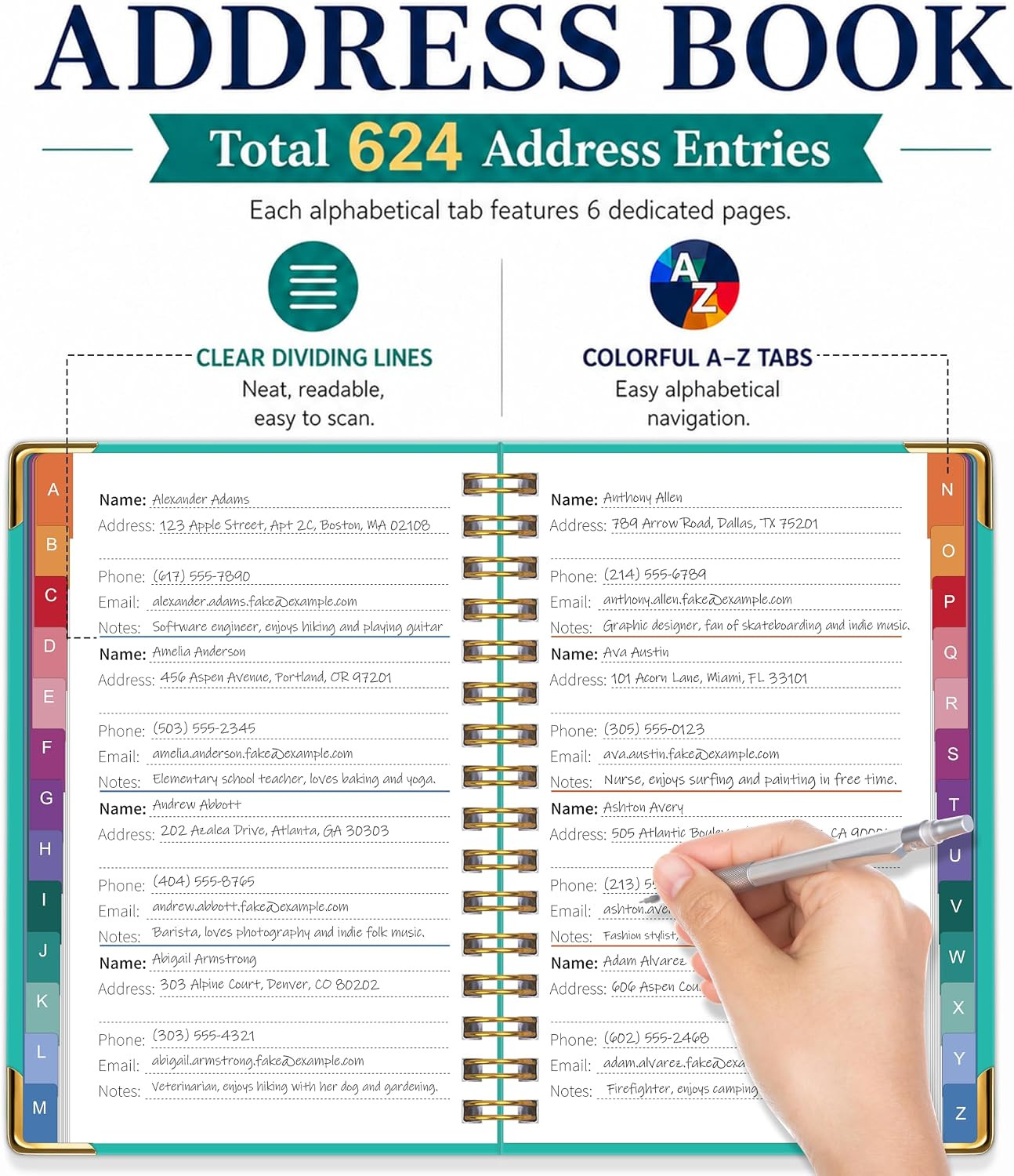 Address Book with Colorful Alphabetical Tabs, 5.8″x8.4″ | Large Print for Senior