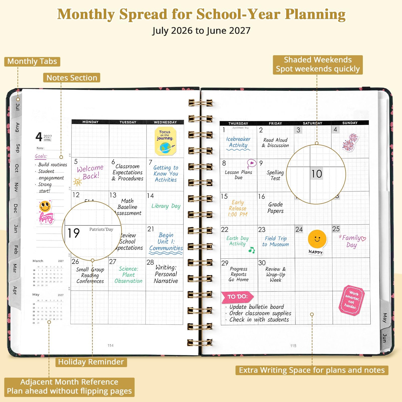 JoyCat Academic Planner 2026-2027, July 6.3 x 8.5 inches, Midnight Garden