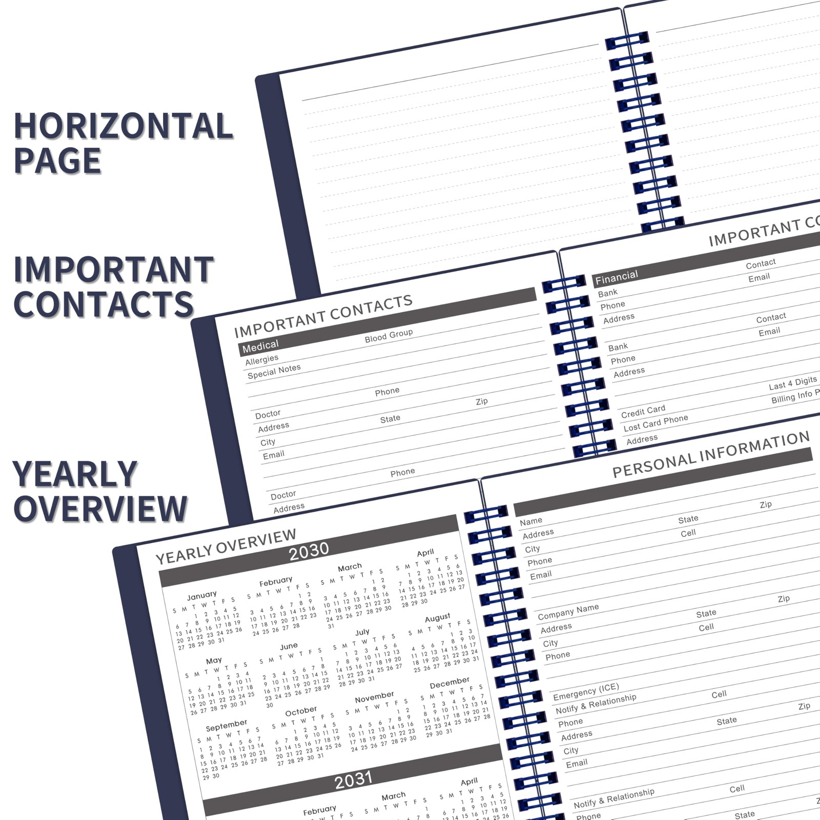 5 Year Monthly Planner 20262031 Tabs Thick Paper 6.4×8.5 Blue