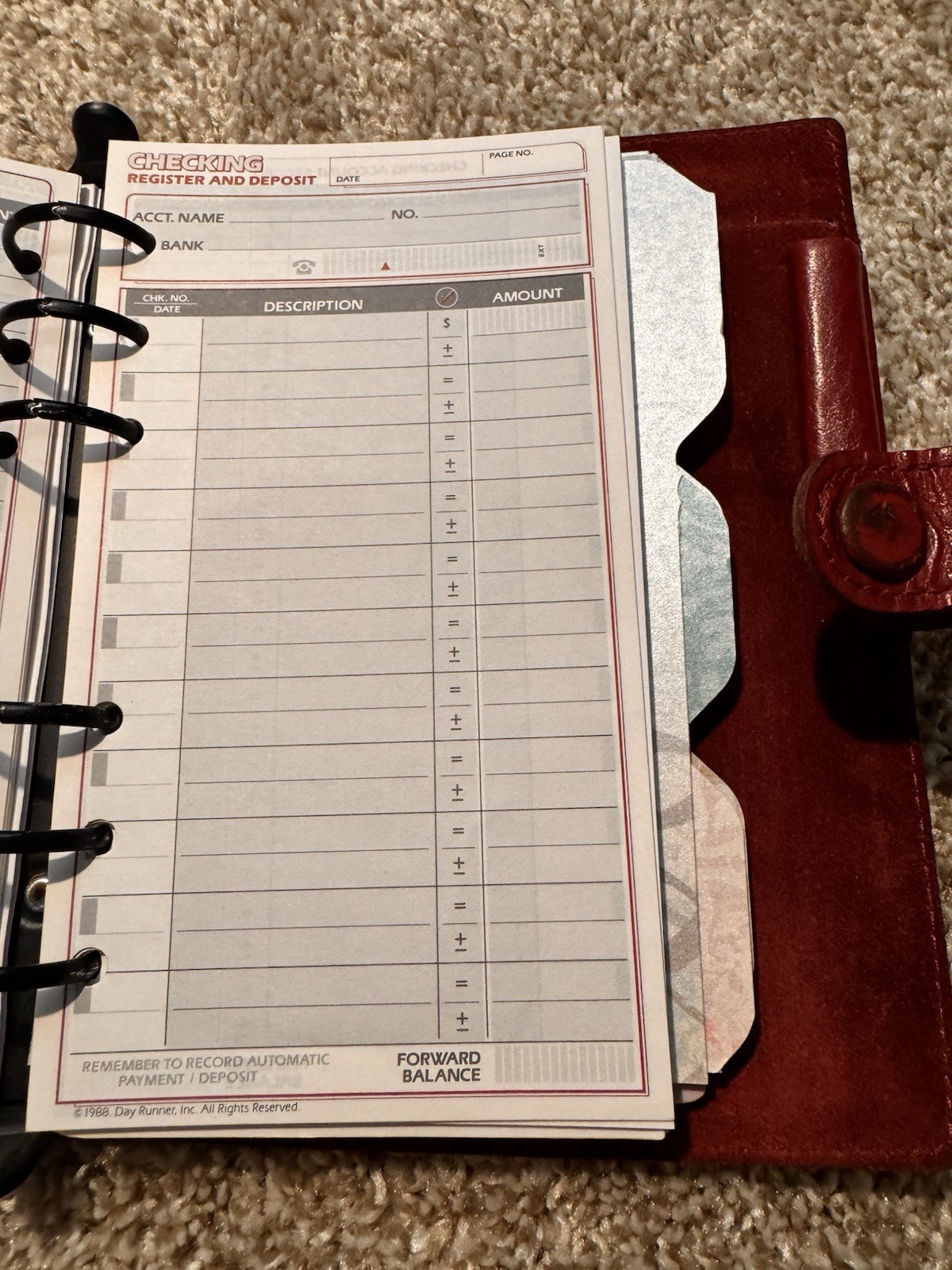Vtg Day Runner Red Genuine Leather Planner 6-Ring Binder Compact Organizer + Tab