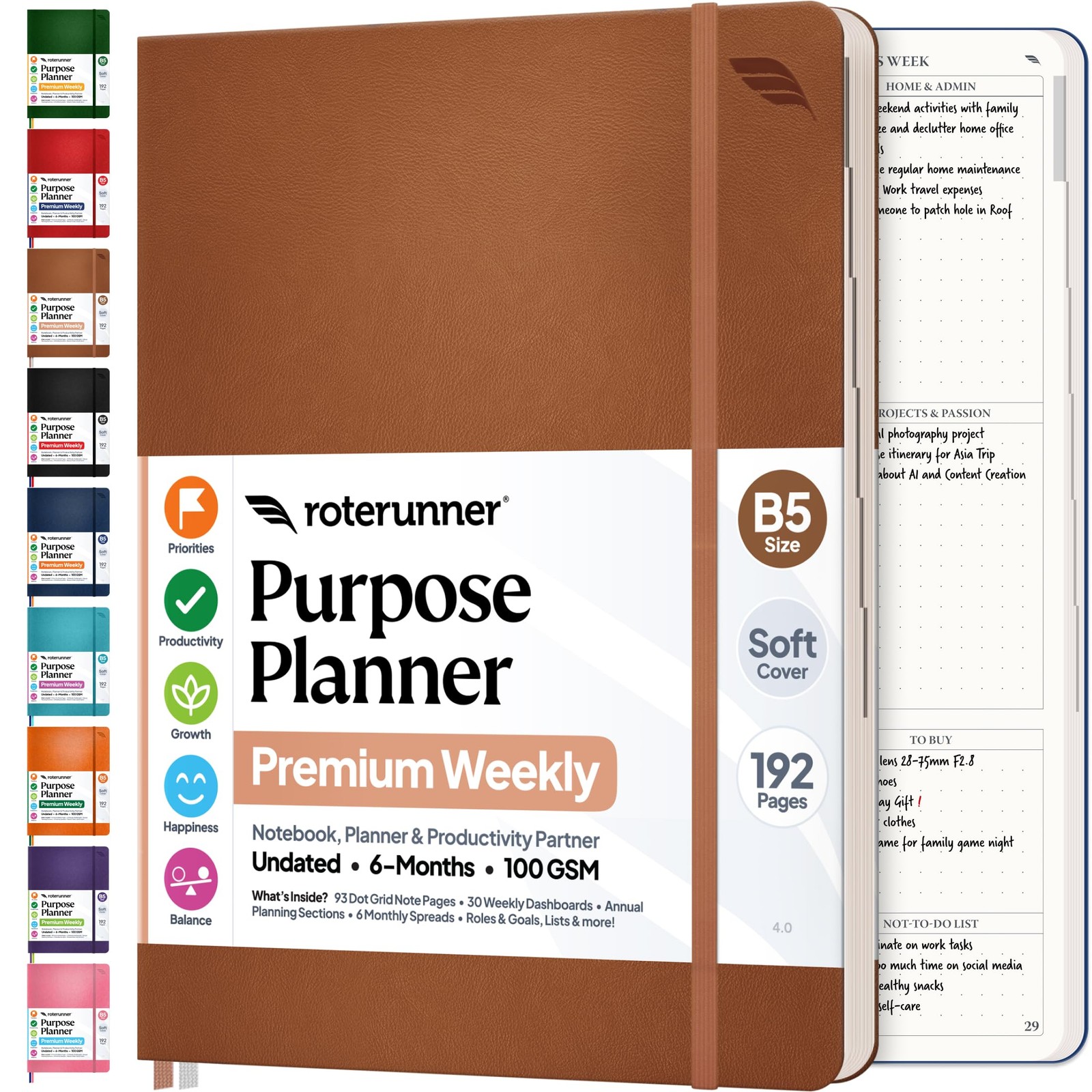 Purpose Planner Notebook B5 7.5”x9.8” Undated 2026 Daily Weekly and Monthly P…