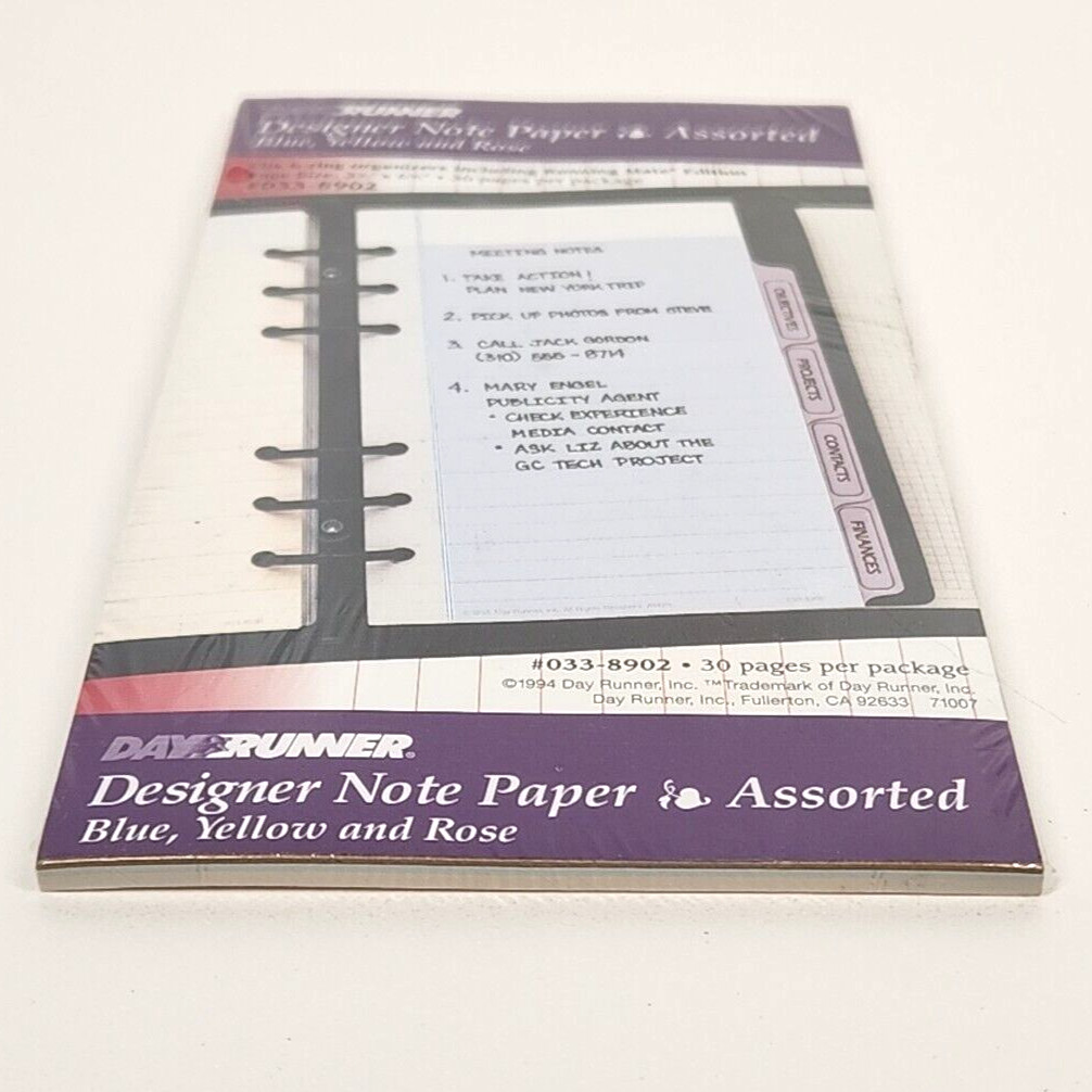 Day Runner Designer Note Paper Asst Refill Pages 033-8902 1994 New 6 Ring 3¾X6¾