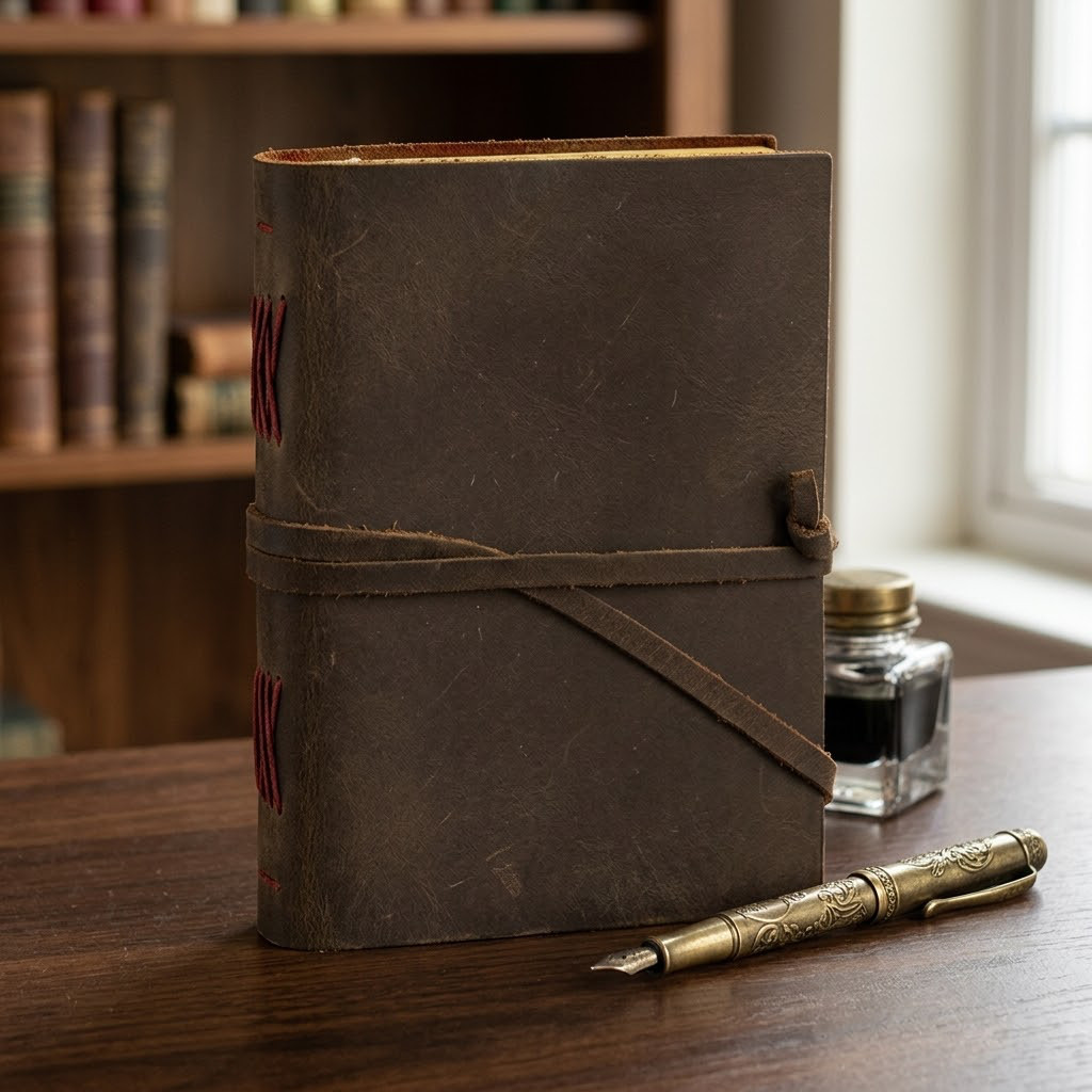 Vintage Genuine Leather Journal 5×7 with Wrap Closure – Handmade Travel Diary