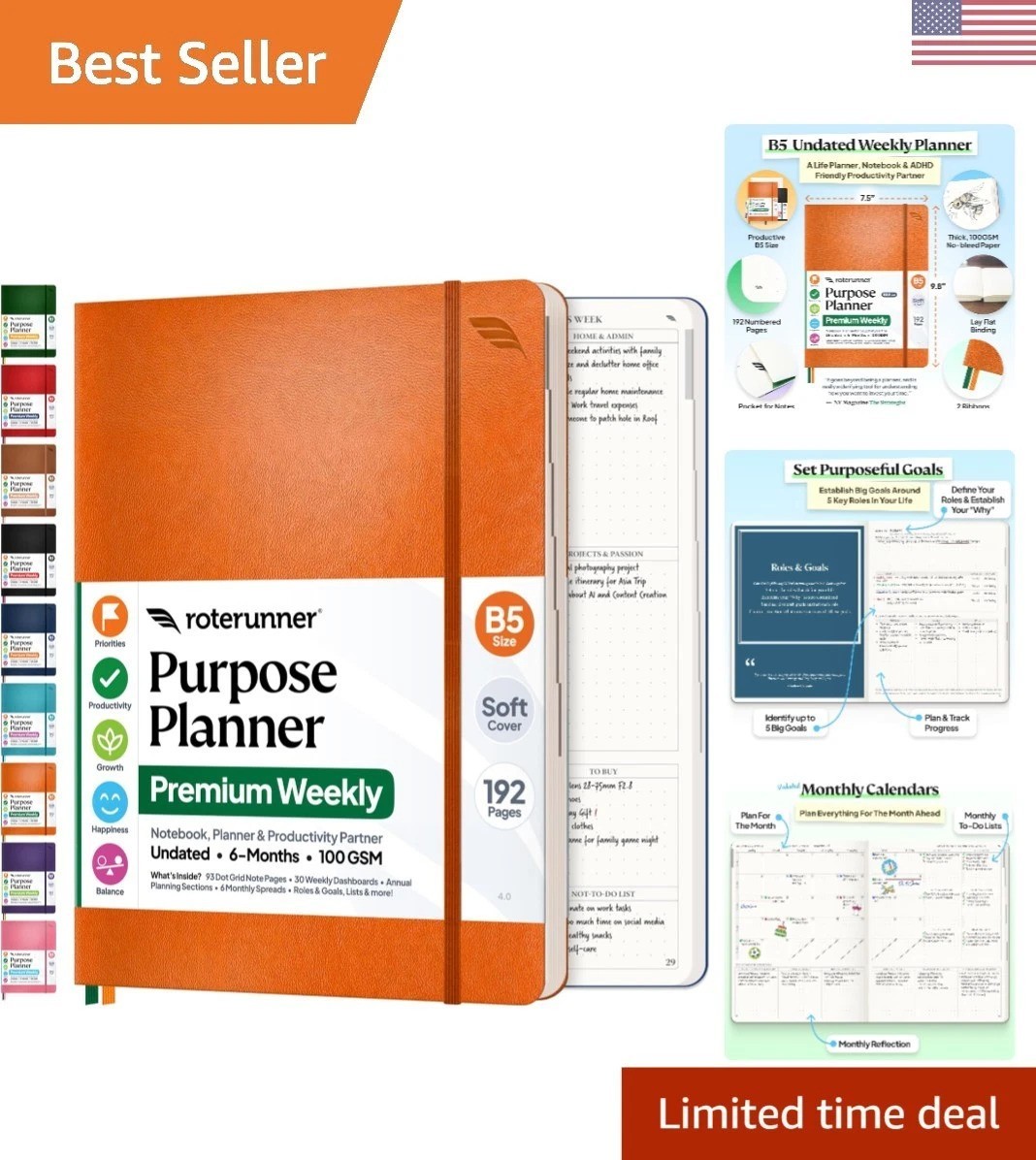 Stylish B5 Leather Planner – Undated Daily & Weekly Goal Tracker for Self Care