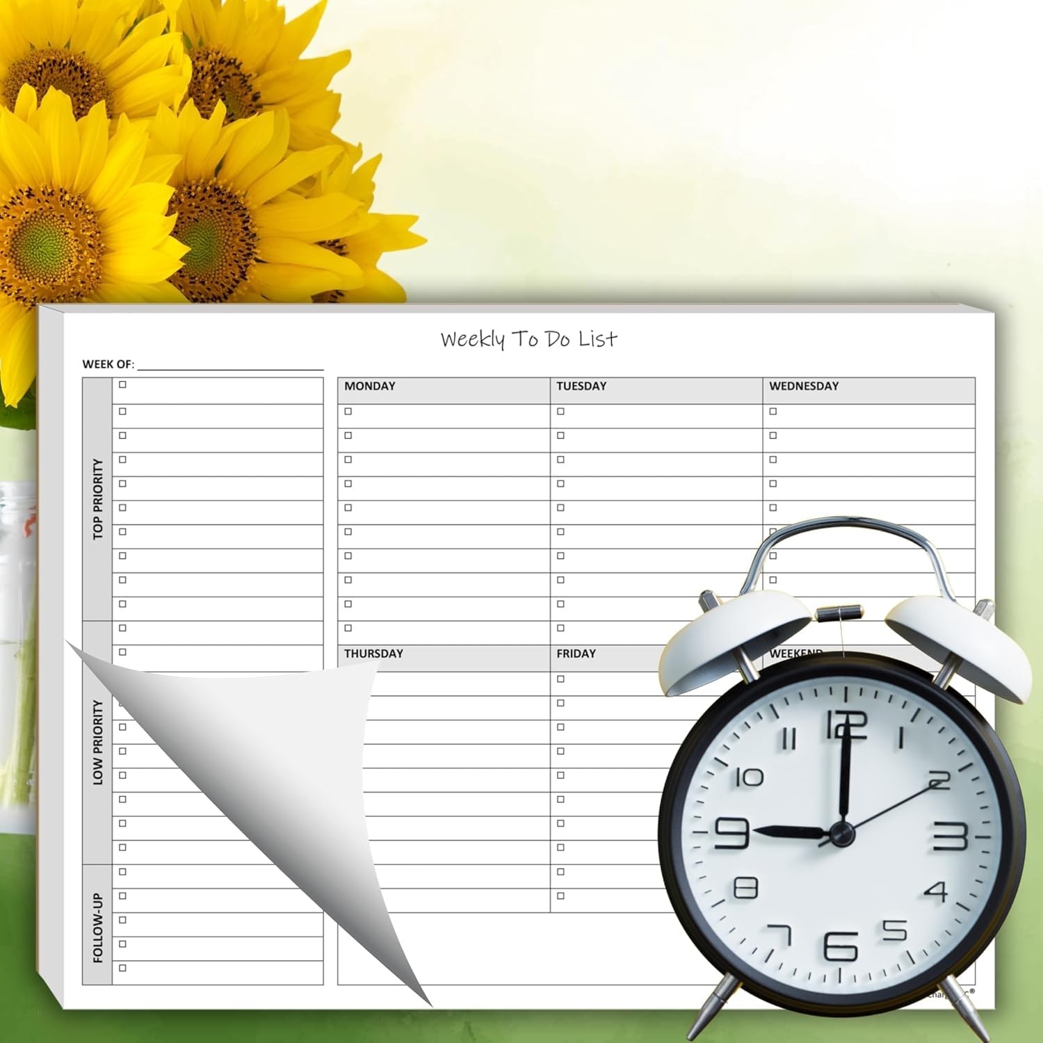 Life Charge Weekly Planner Notepad Letter Size (1 Pack), Black Grey and White