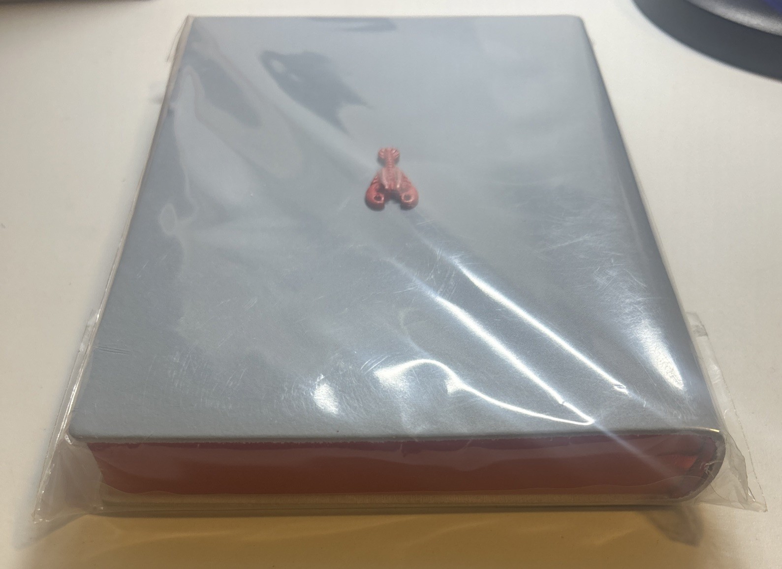 Blue Leather Square Journal, Embroidered Metal Red Lobster, Handmade In Italy