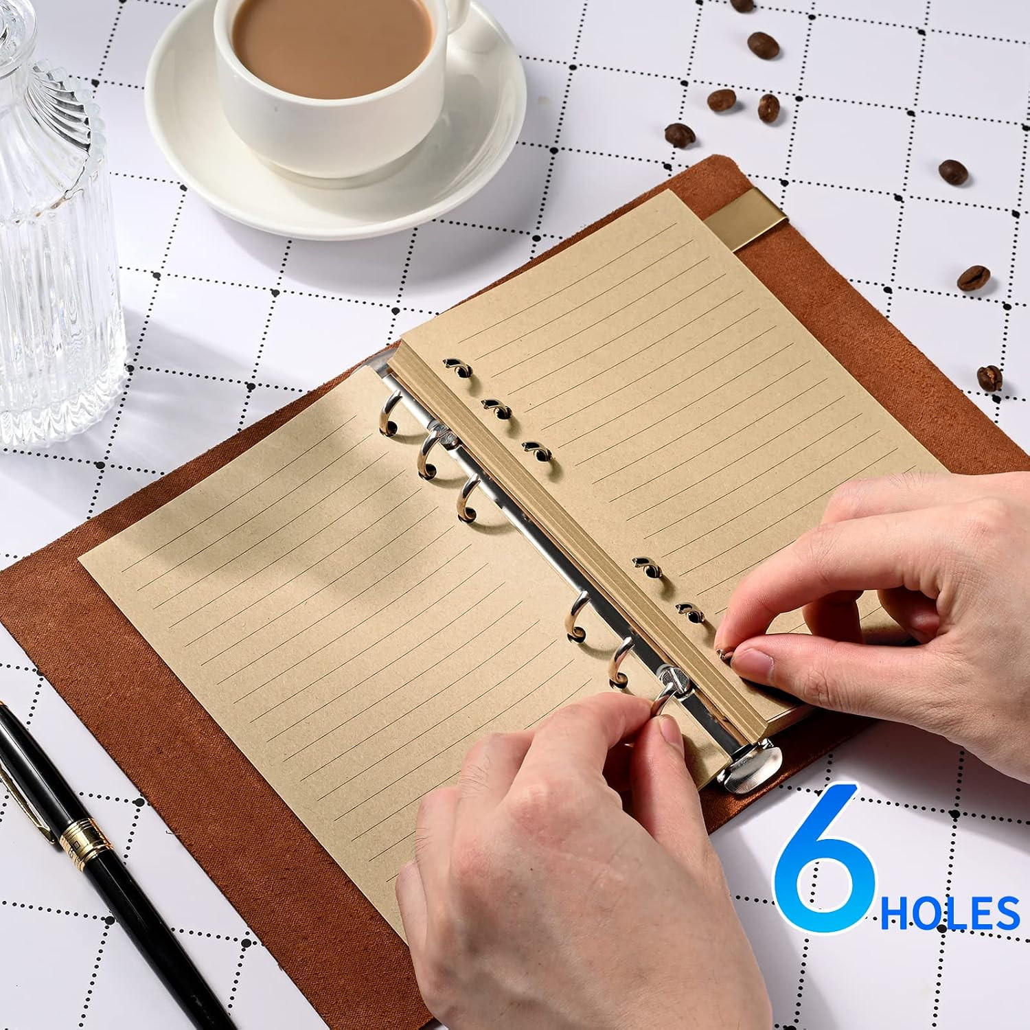 A6 Lined Vintage Refillable Paper, Retro A6 Binder Refills Paper for 6-Ring Bind