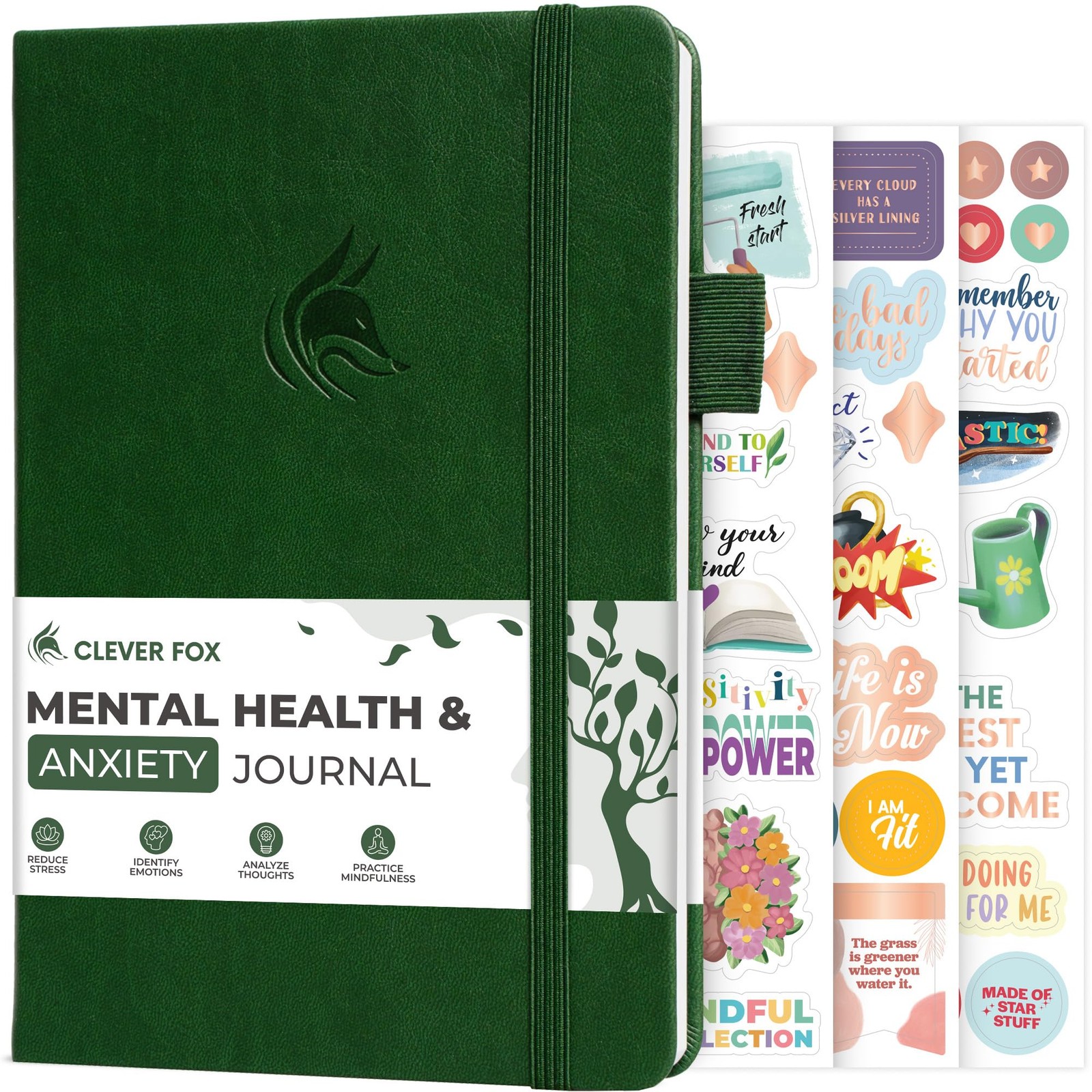 Clever Fox Mental Health & Anxiety Journal – A5 (5.8″ x 8.3″), Forest Green