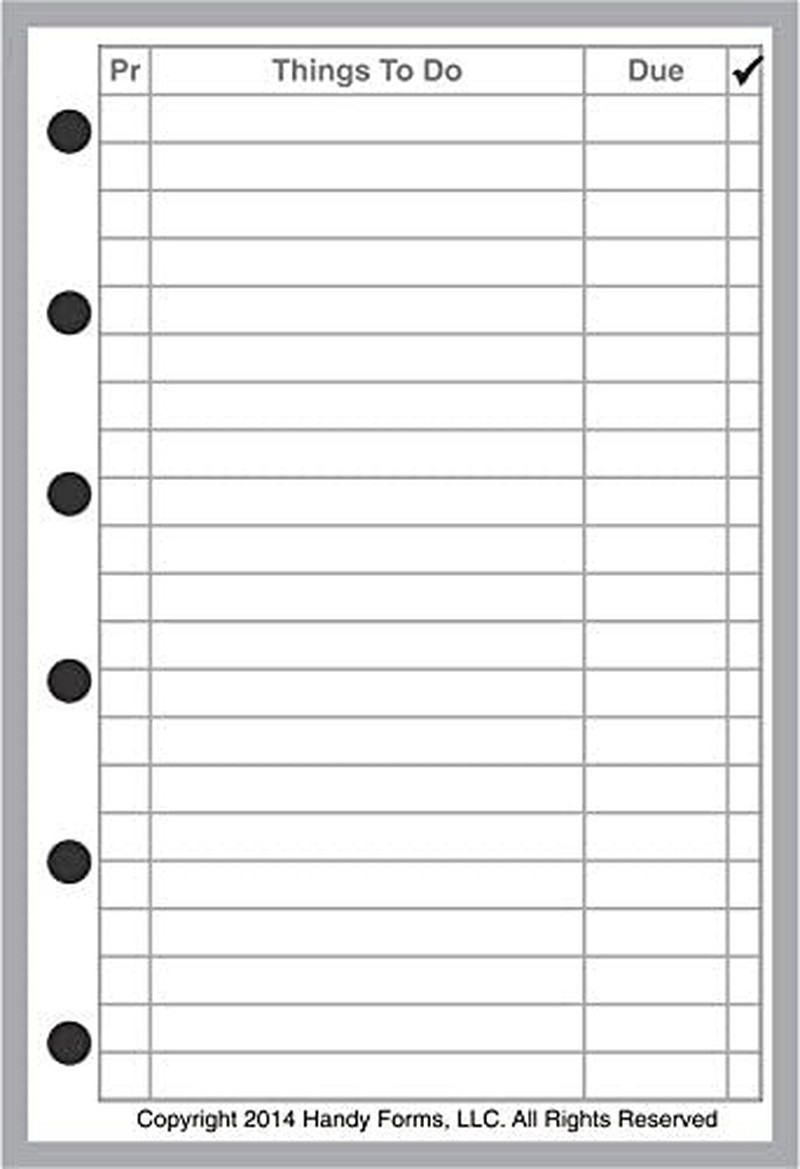 Pocket Size To Do List Planner Inserts 50 Sheets 6 Ring Refill 3.25 x 4.75 Inch