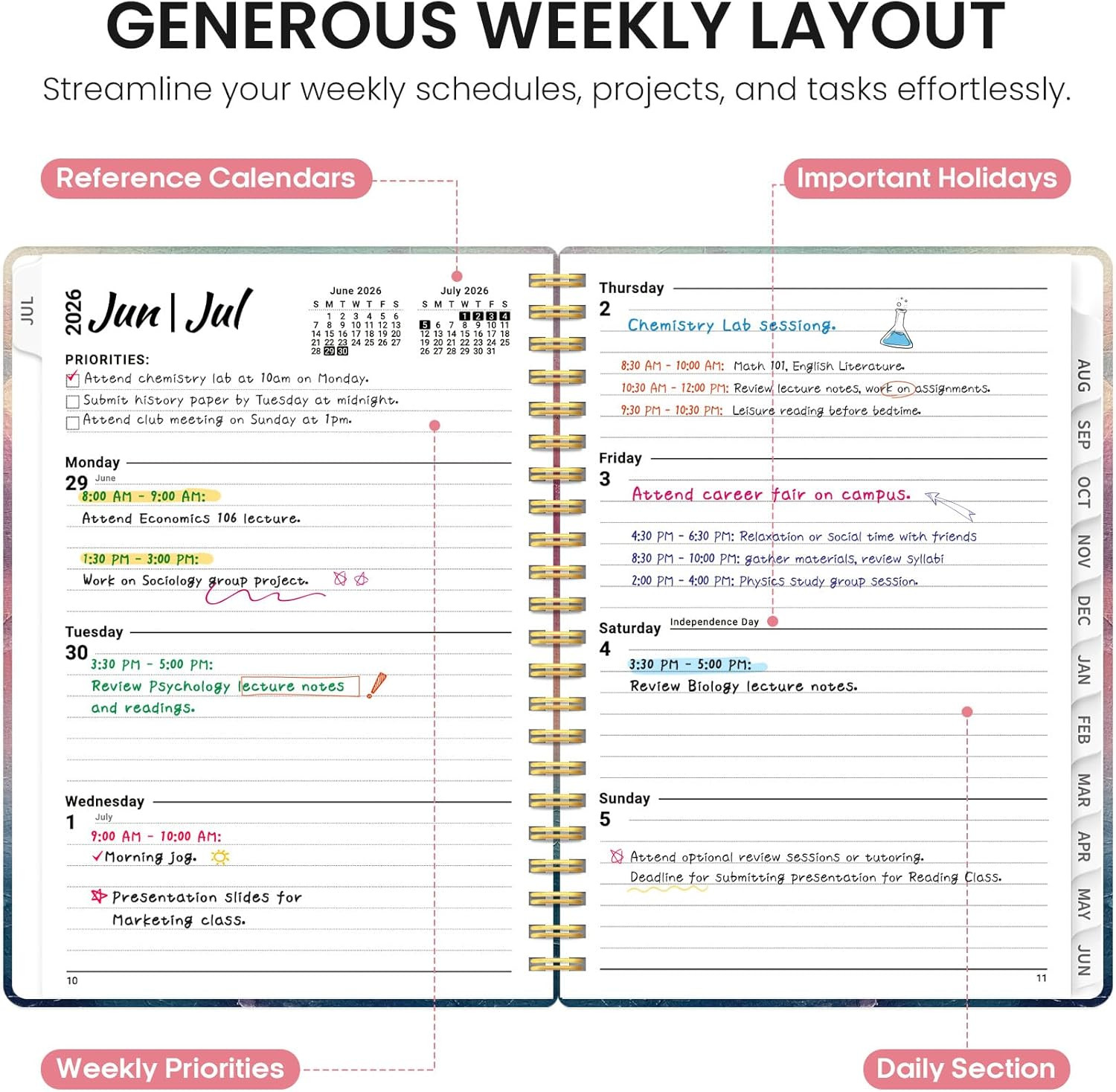 Planner 2026-2027, Academic Year Weekly and Monthly Calender Planner, from Jul 2