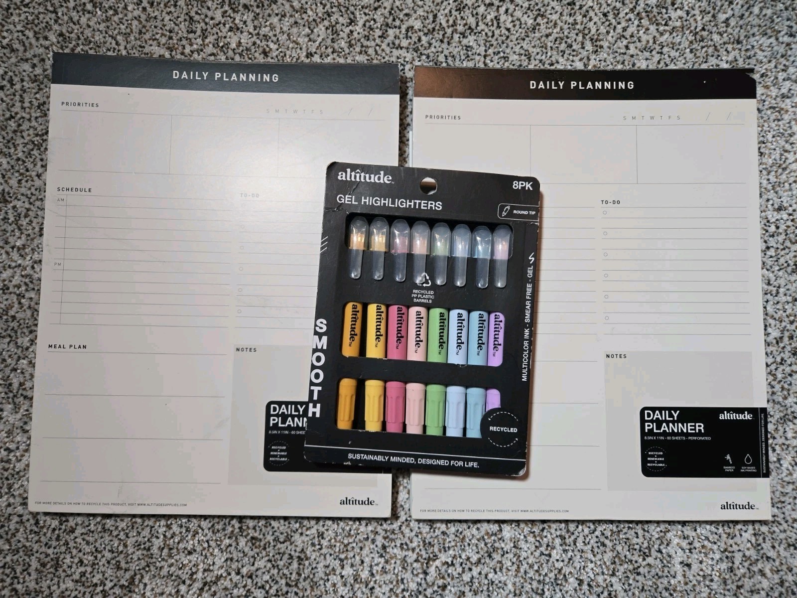 Altitude Daily Planner Vertical Notepad And 8 Pack Gel Highlighters
