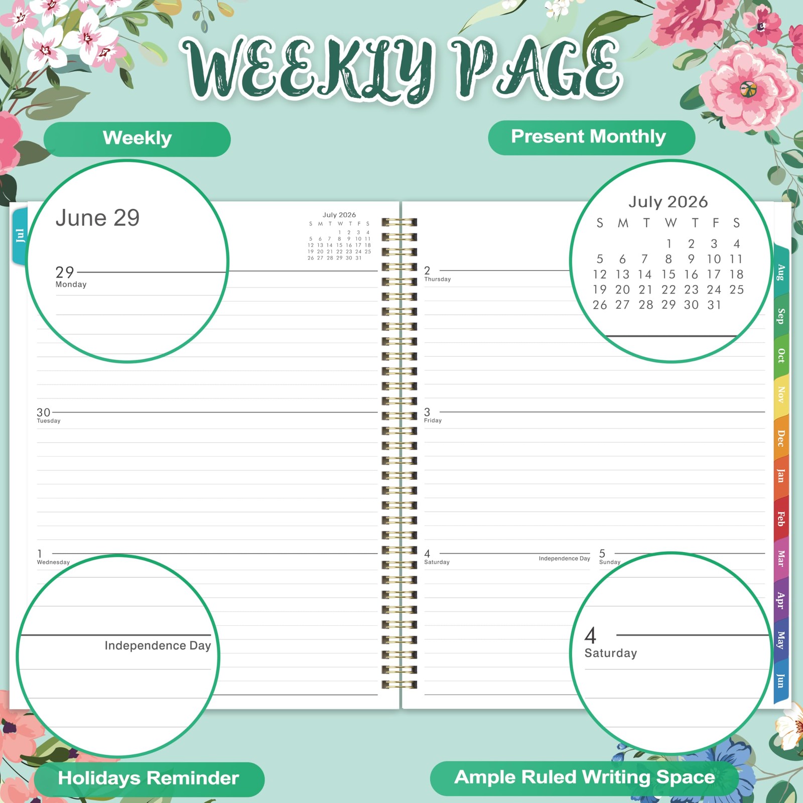 Planner 2026-2027 – 9″ x 11″ Weekly and Monthly 9” × 11”, green