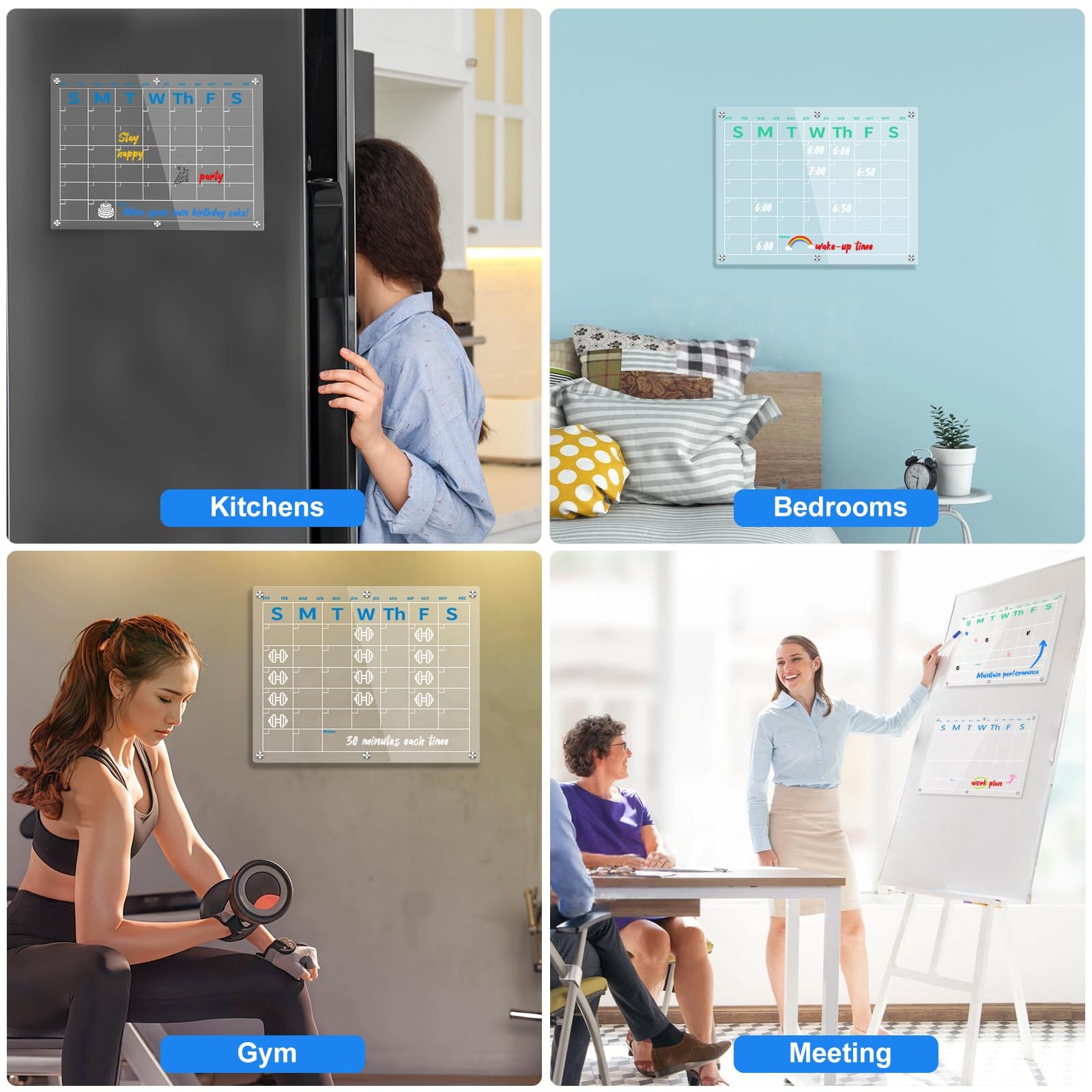 15×11 Inch Magnetic Acrylic Calendar for Fridge Refrigerator Meal Planner