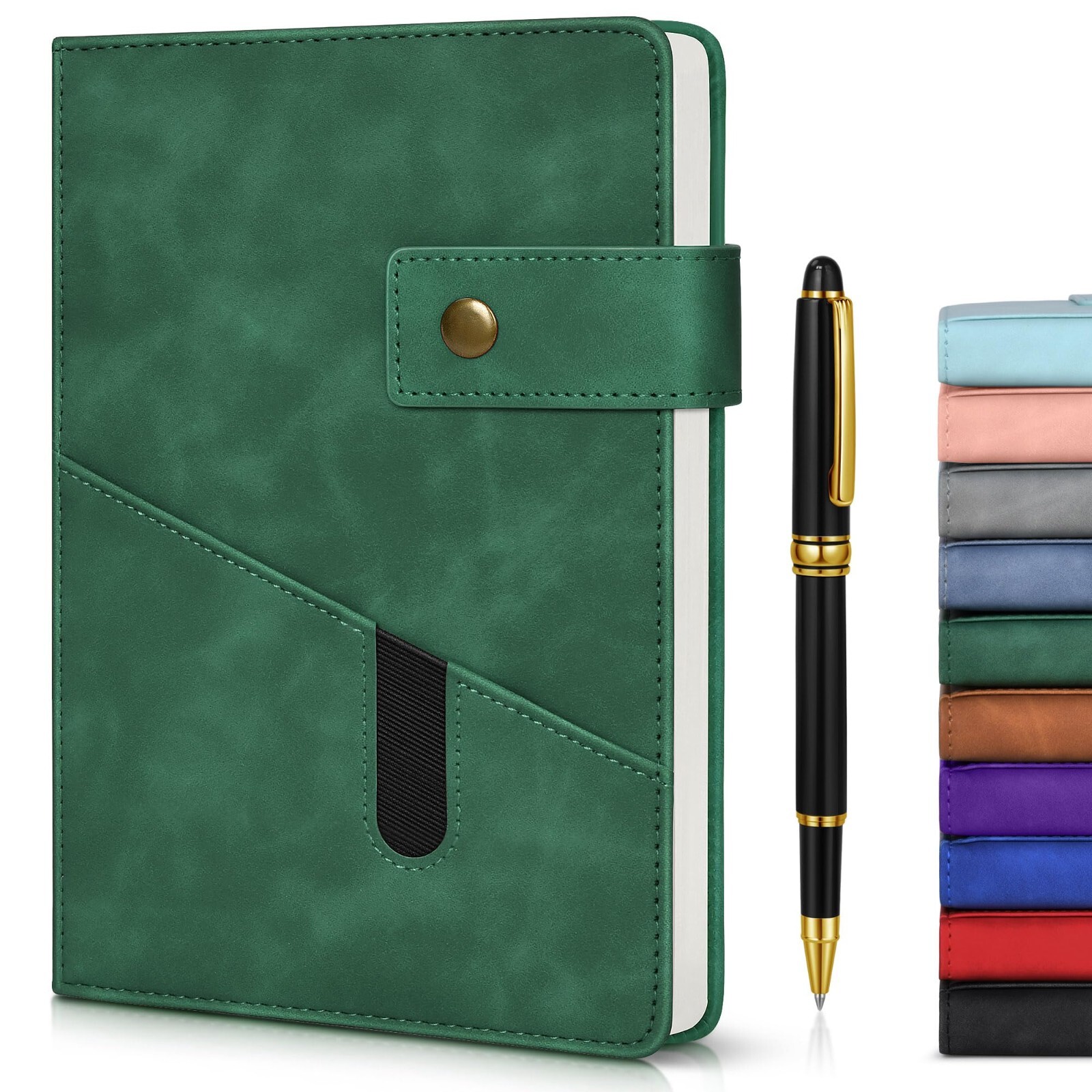 Hardcover Notebook Journal with Pen A5 200 Lined Pages Leather Cover Green