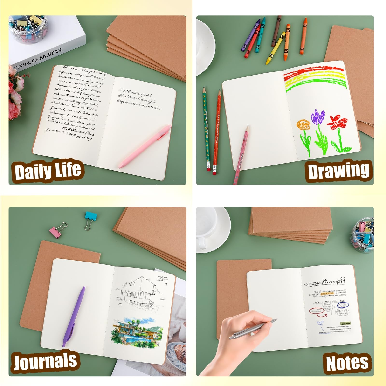 Dyrfolm 48 Pcs Blank Kraft Notebooks, 8.3 X 5.5 Inch Travel Journal Set, A5
