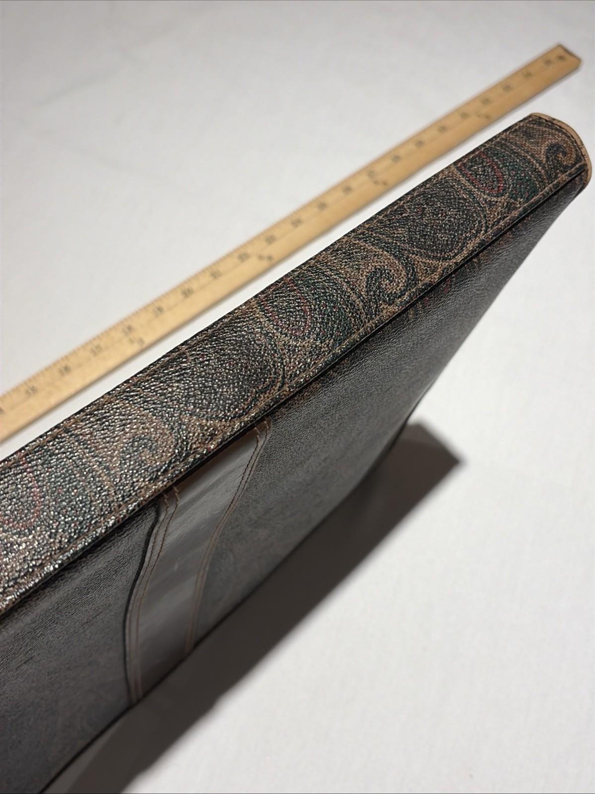 Vtg Liz Claiborne Portfolio Organizer Case Paisley Brown Leather Trim Zip -F430