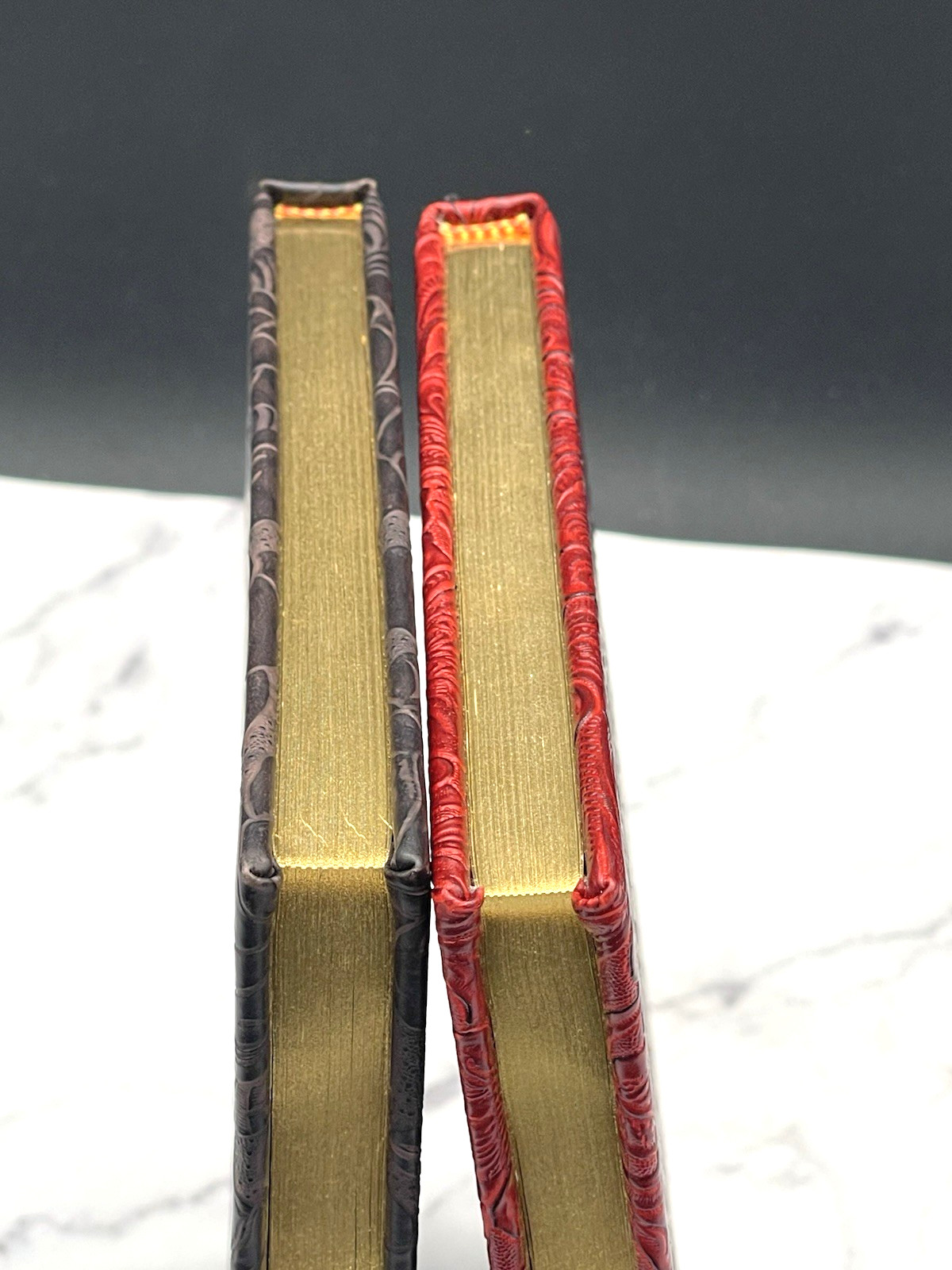Set of 2 Leather Embossed Hard Cover Journal Notebook Gold Pages Travel Writing