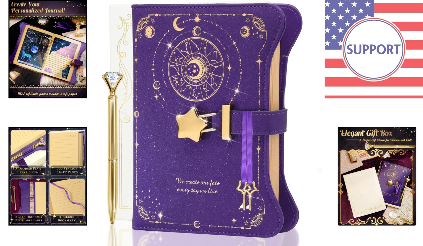Enchanting Gold-Foiled Constellation Journal for Women – 360 Refillable Pages