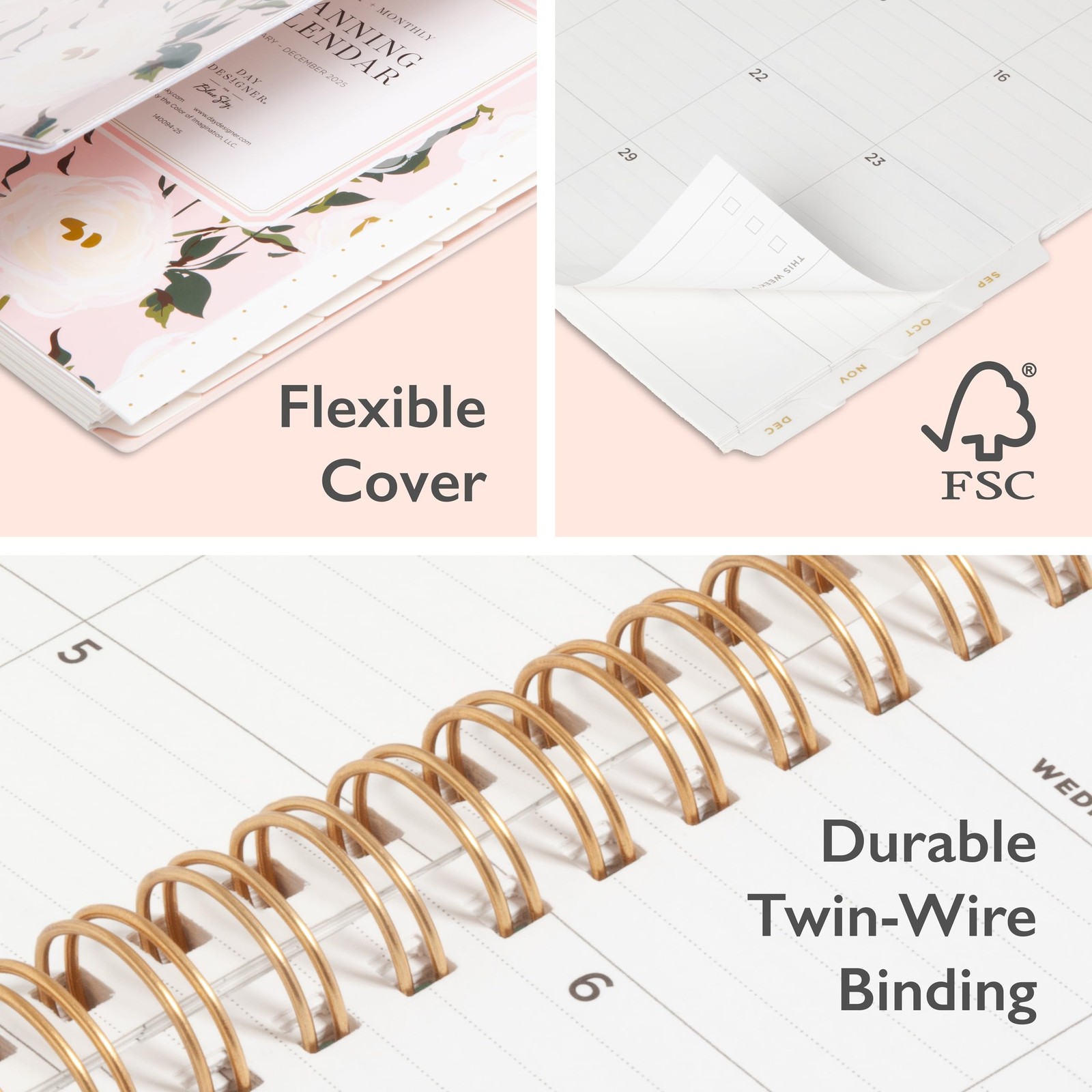 Blue Sky Day Designer Coming Up Roses Planner 2025 5×8 Safety Wirebound