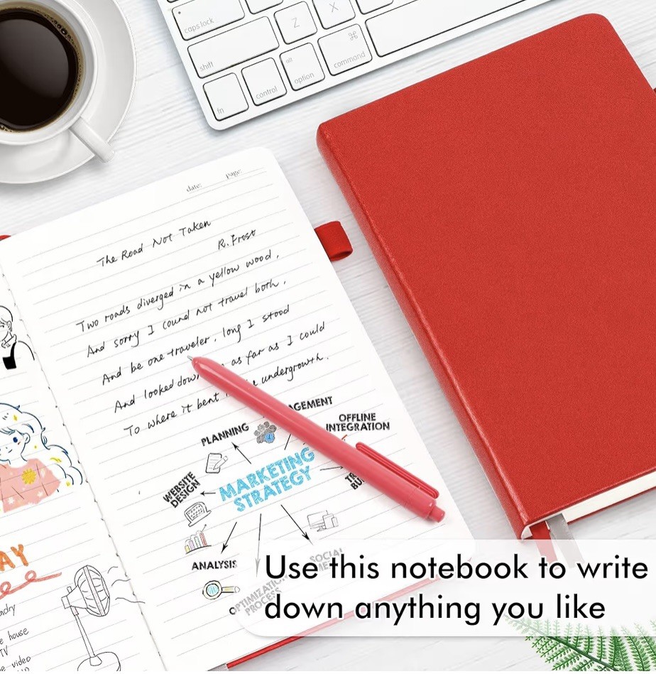 Feela Classic Ruled A5 Notebook with Pens 5 Pack Notebook Set Red
