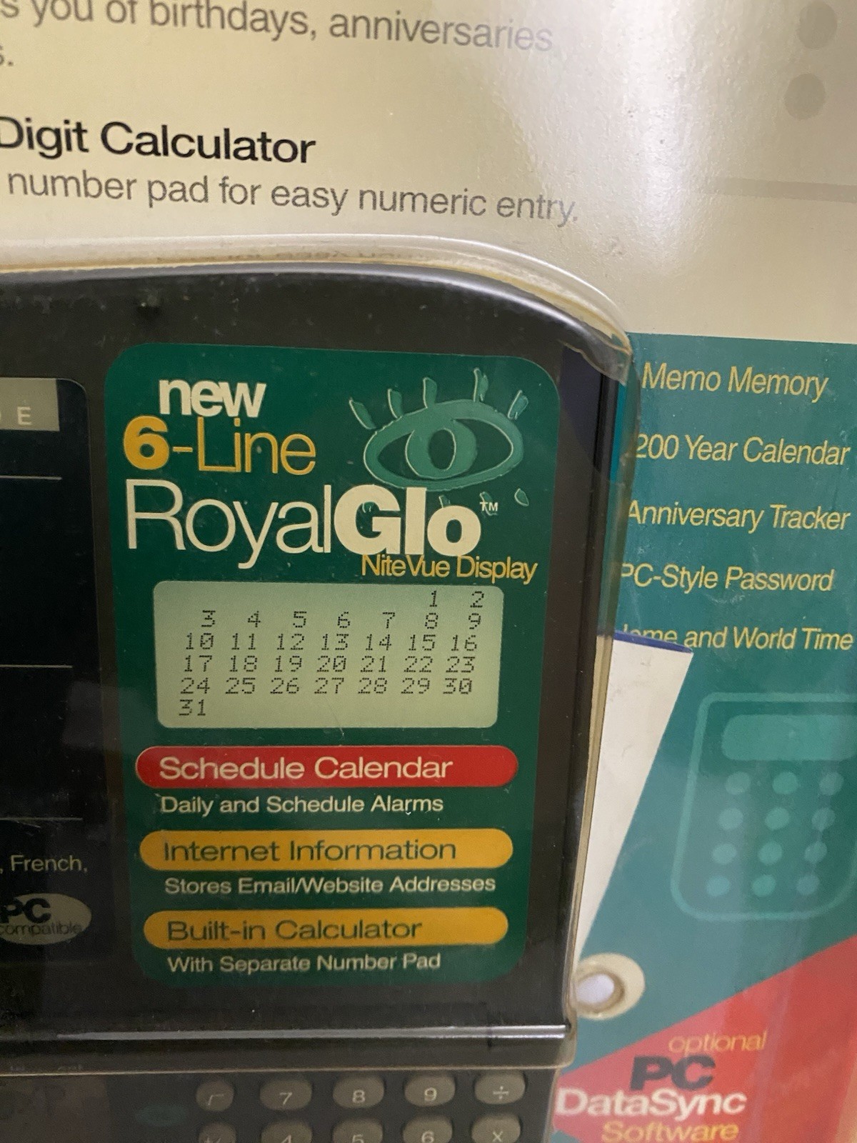 Royal RG135ex Personal Organizer Calculator RoyalGlo NiteVue Display Unopened