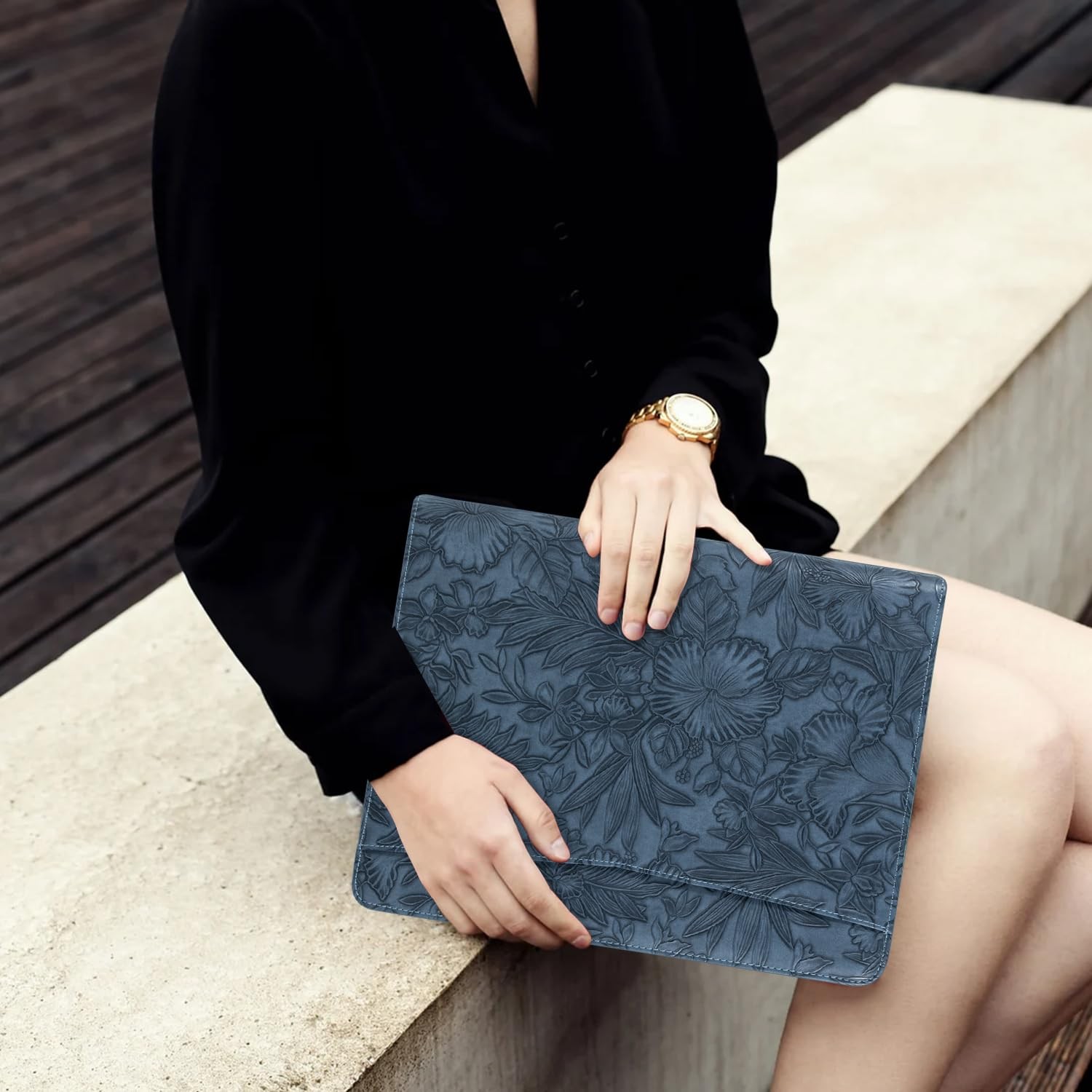 Leather Padfolio Folio, Embossed PU Leather Portfolio with Zipper, Profession…
