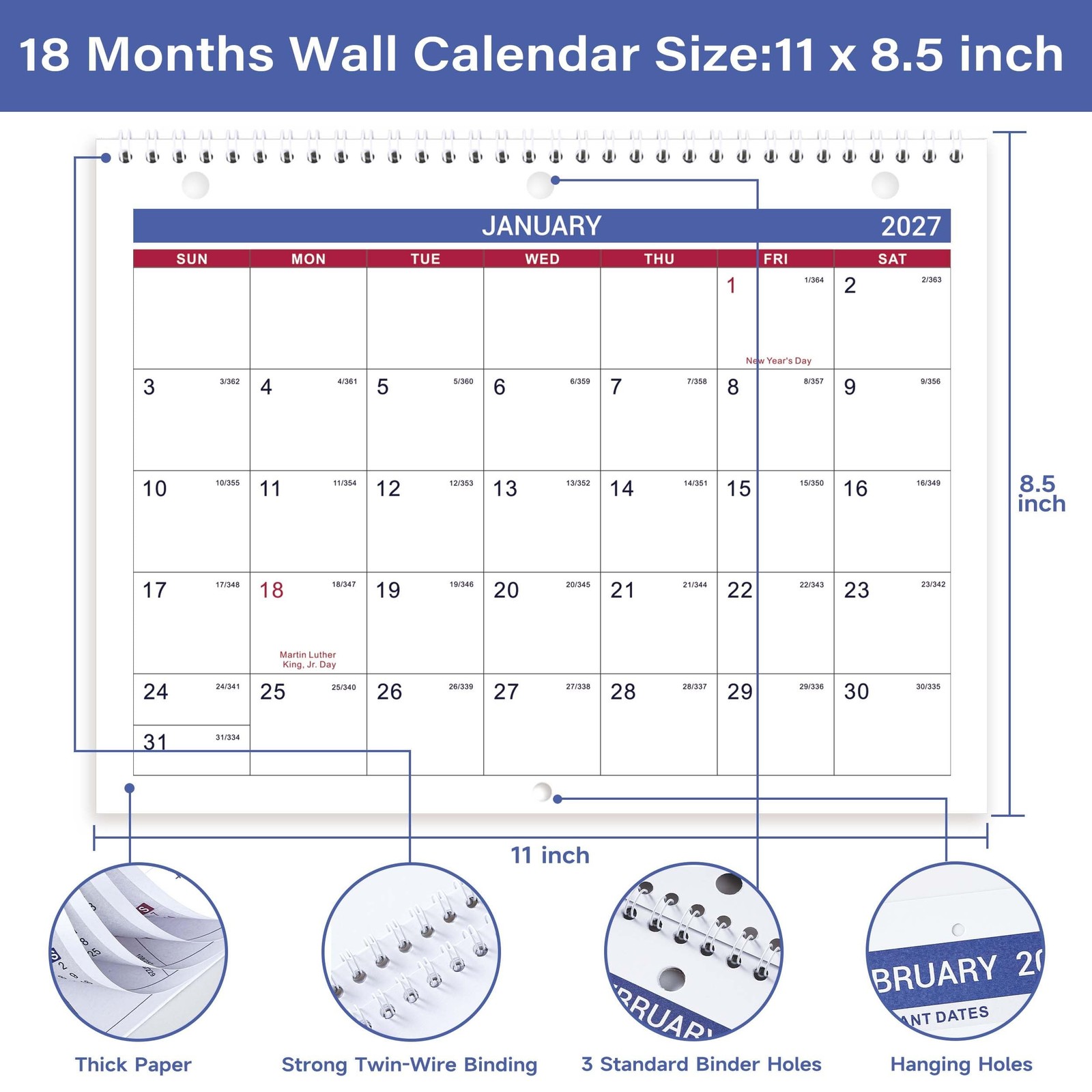 Calendar 2026-2027 – Wall Calendar 2026-2027, JUL. 2026 – DEC. 2027, 8.5″ x 1…