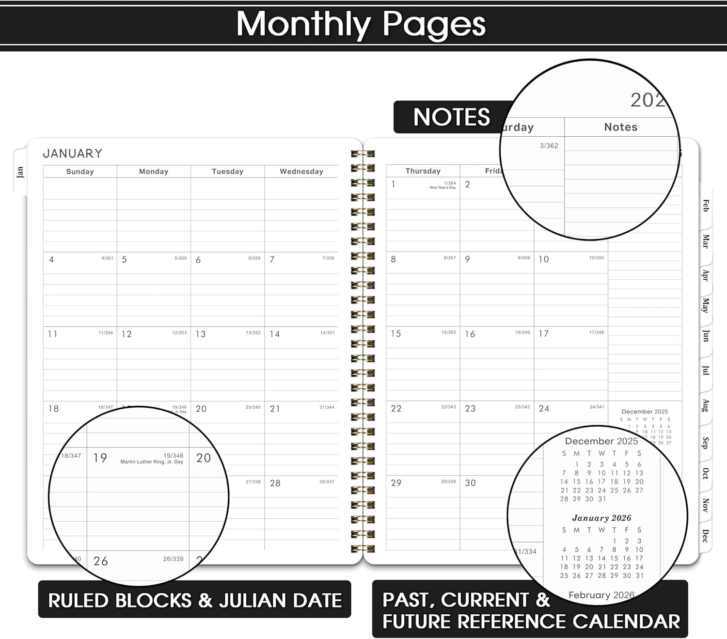 Planner 2026 – Planner/Calendar 2026, Jan.2026 – Dec.2026, Weekly and Monthly W