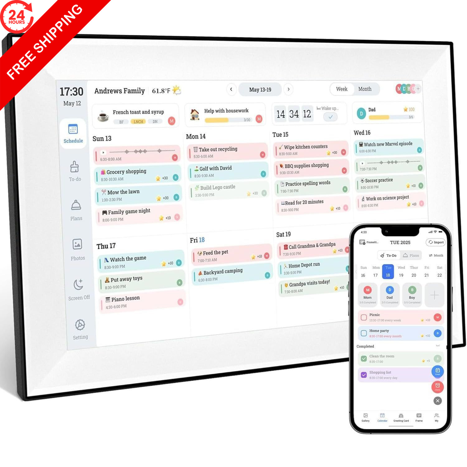 Array Pixel 10.1 Inch touchscreen Digital Calenda,Smart 8″W x 14″H, White