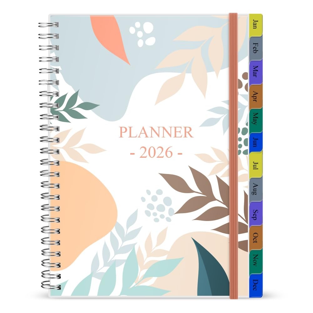 2026 Planner, 12 Monthly Tabs, 14 Notes Pages, Inner Pocket, Flexible Cover