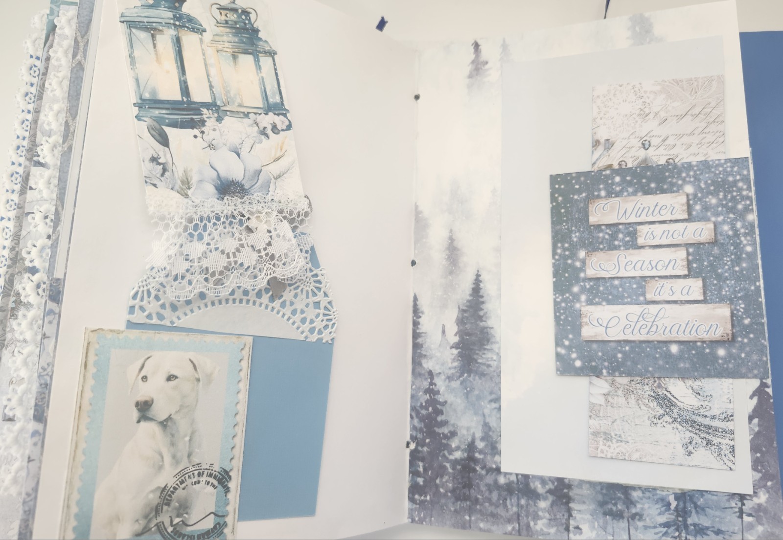 “WINTER JOURNEY” Handmade XL Journal Bejeweled Wintry Blues Keepsake 98pgs