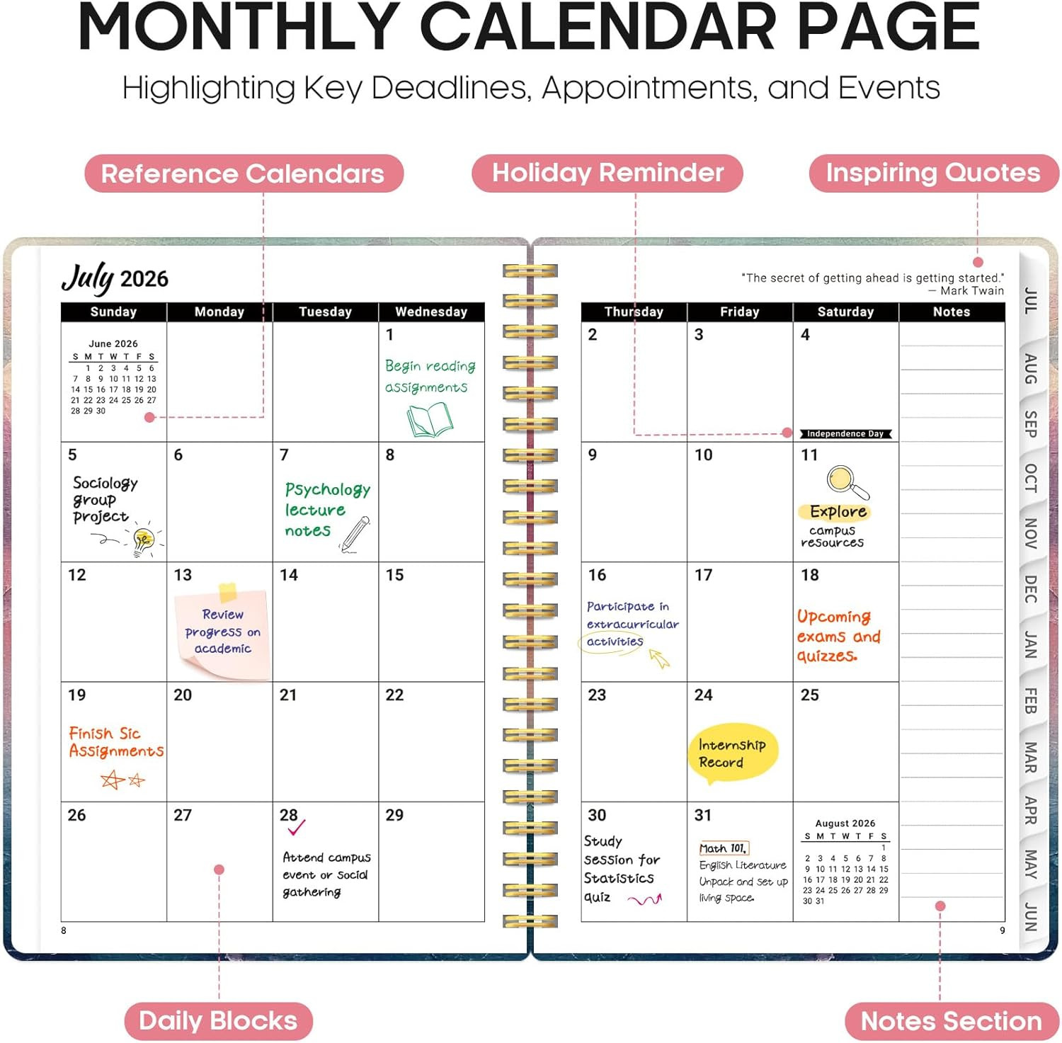 Planner 2026-2027, Academic Year Weekly and Monthly Calender Planner, from Jul 2