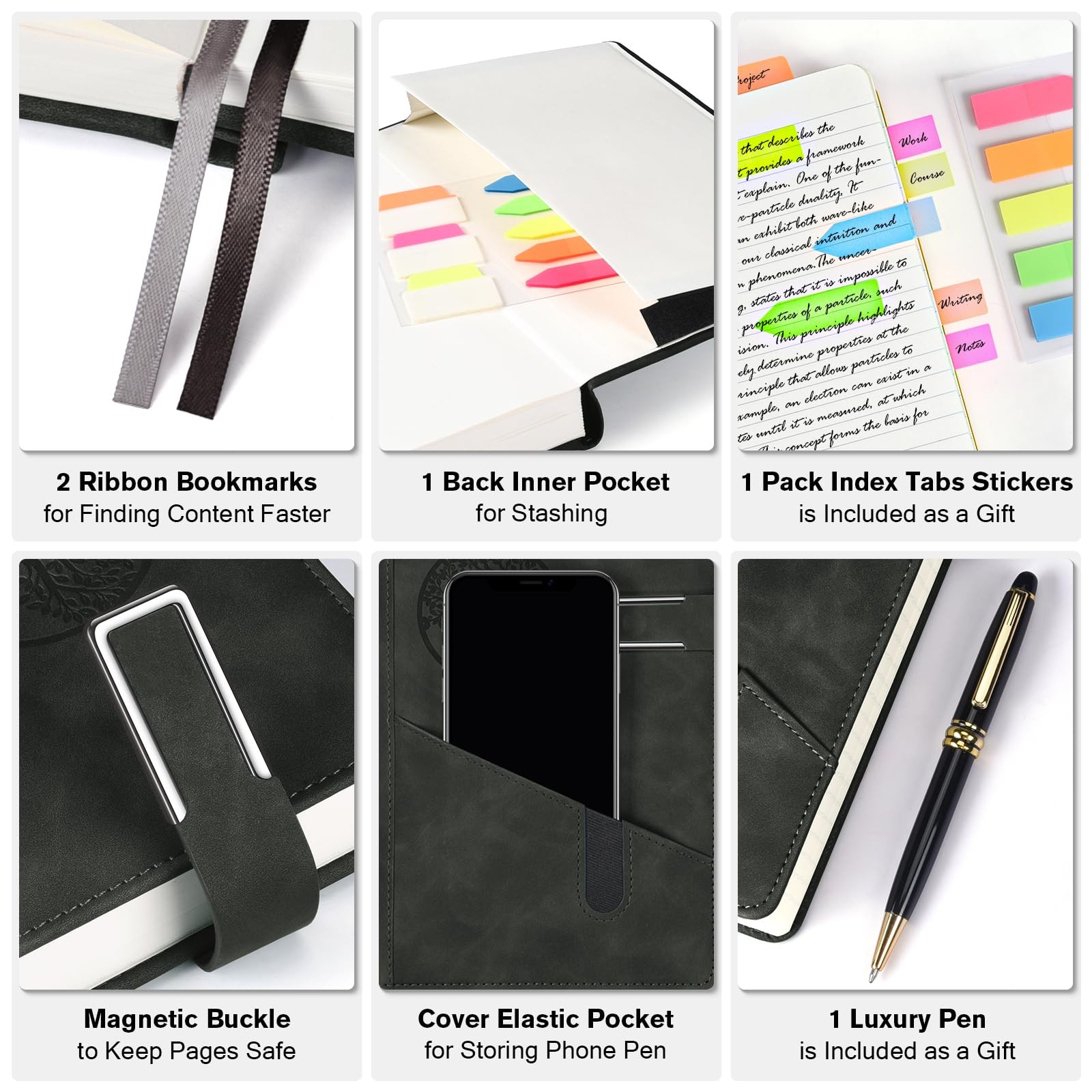 Lined Notebook Journal for Men Women, 365 Pages Numbered College A5, Black