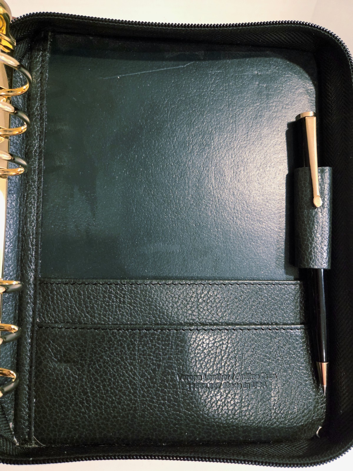 Franklin Quest Planner Organizer 8.5×6.5″ 6 Ring Leather Green/Brown