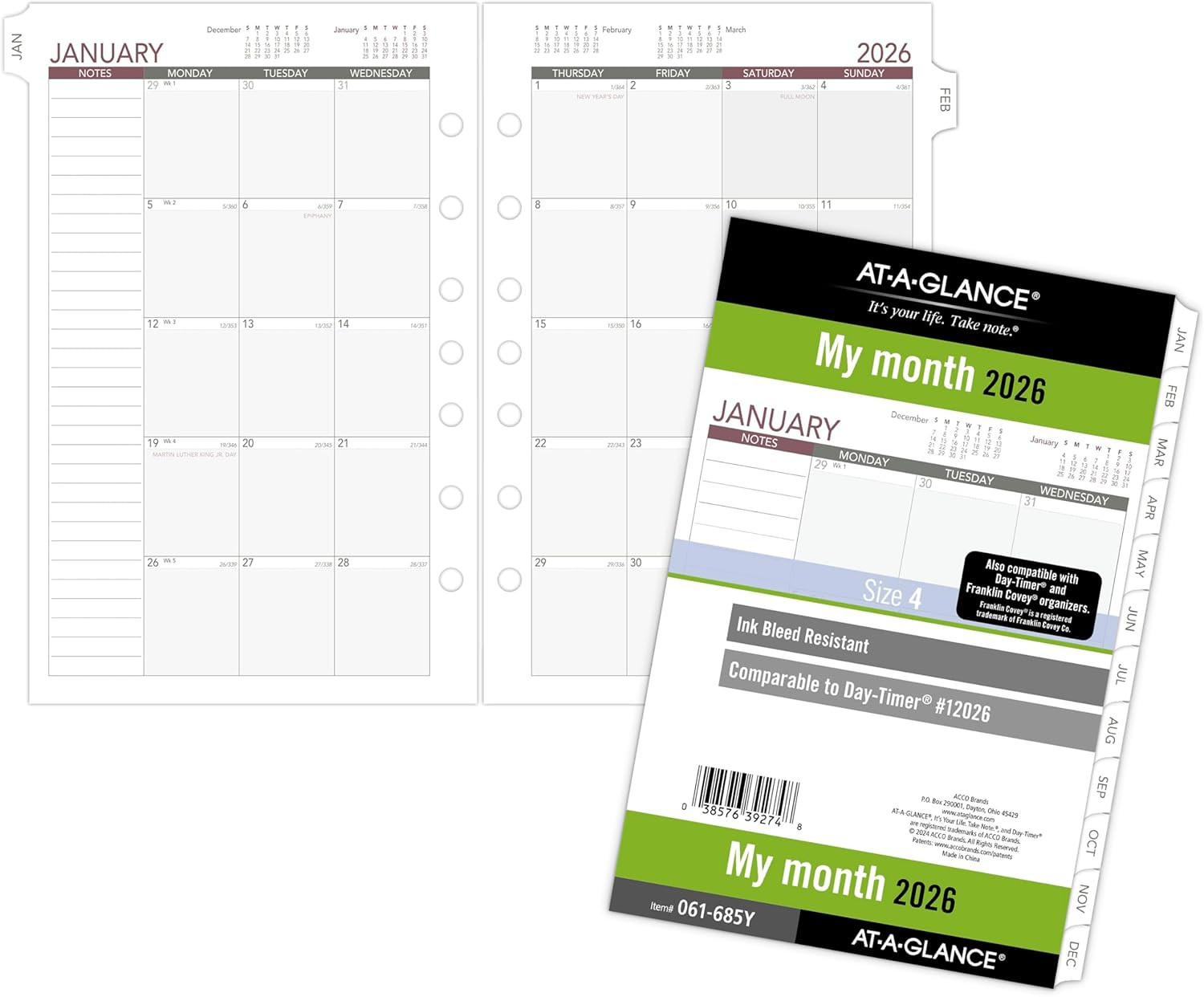 2026 Planner Refill, Monthly, 5-1/2″ X 8-1/2″, Desk Size 4, Loose-Leaf, Unrul…