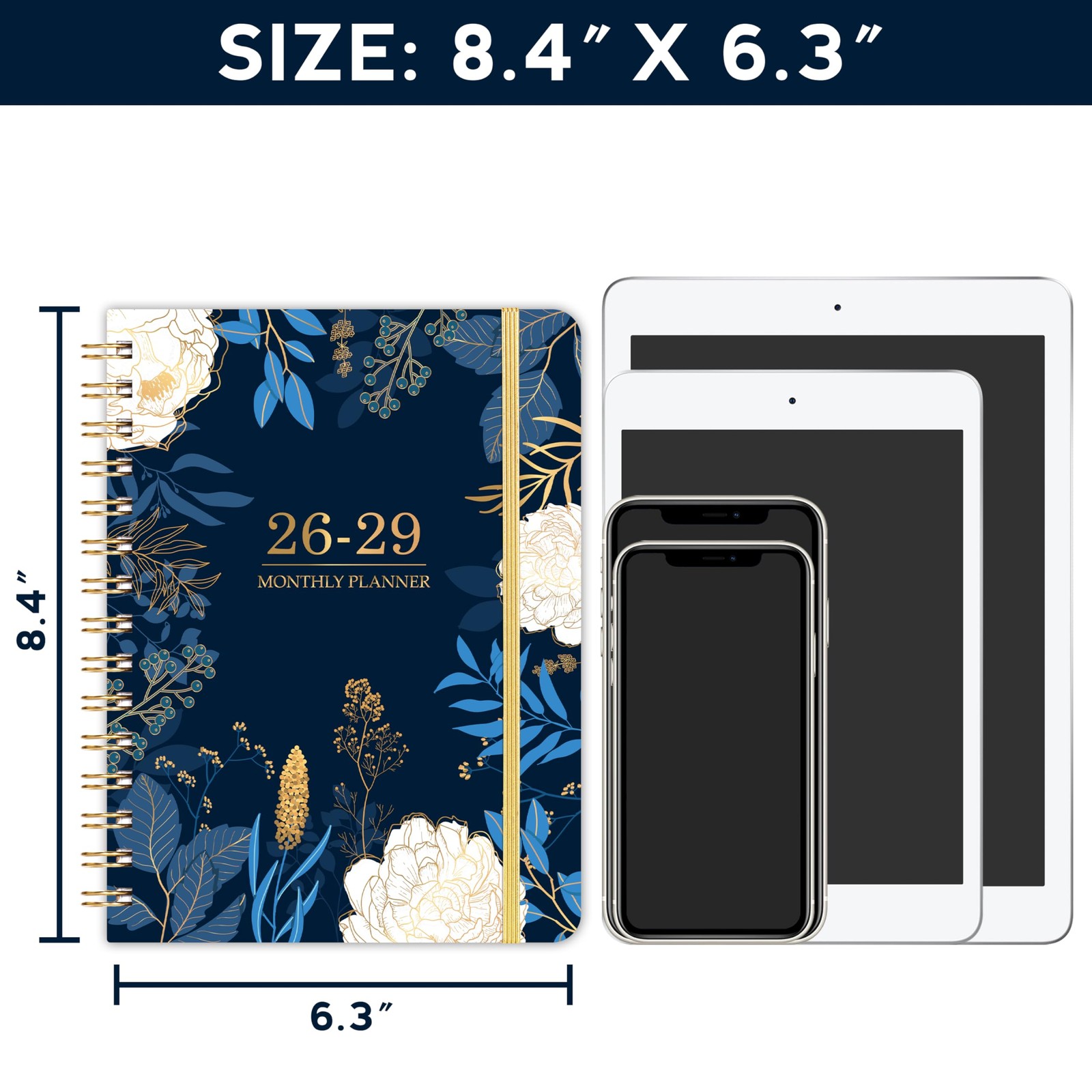 3 Year Monthly Planner 2026-2029 6.3×8.4 Inch Tabs Elastic Closure Inner Pocket